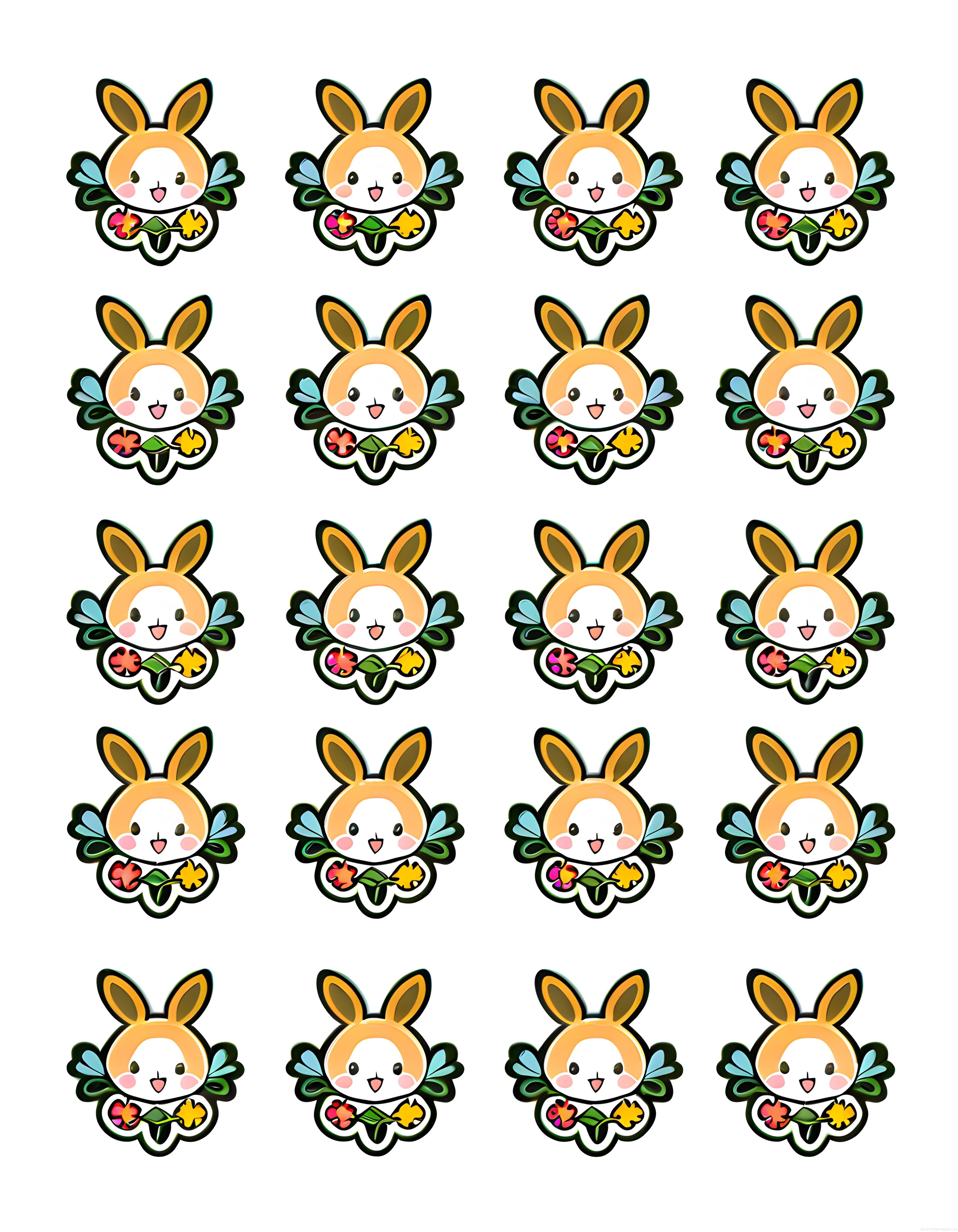 Sevimli Kawaii Tavşan Sticker Seti: Renkli Dijital Karakter Çizim Koleksiyonu