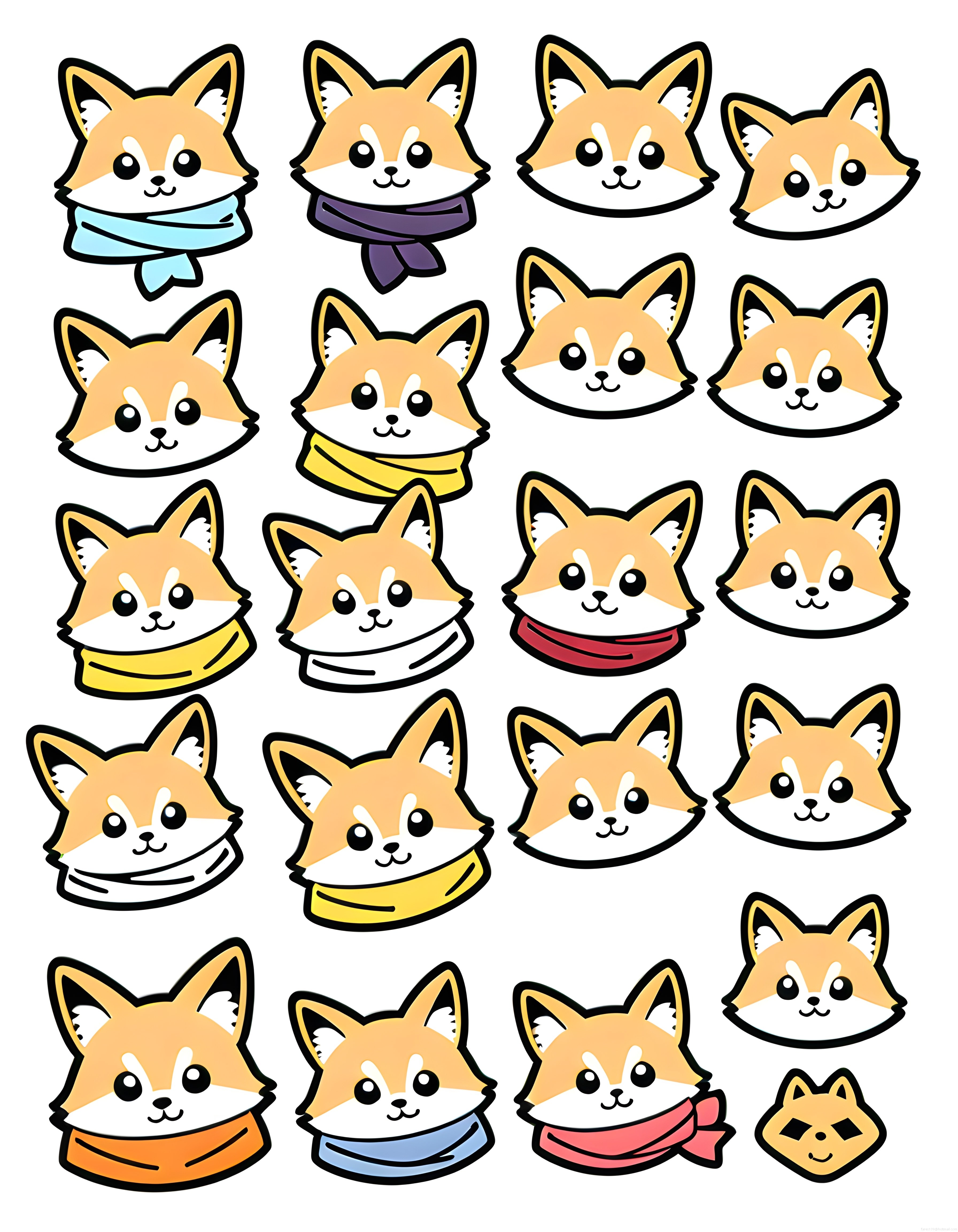 sevimli kawaii tilki sticker seti renkli atkılı karikatür çizimleri