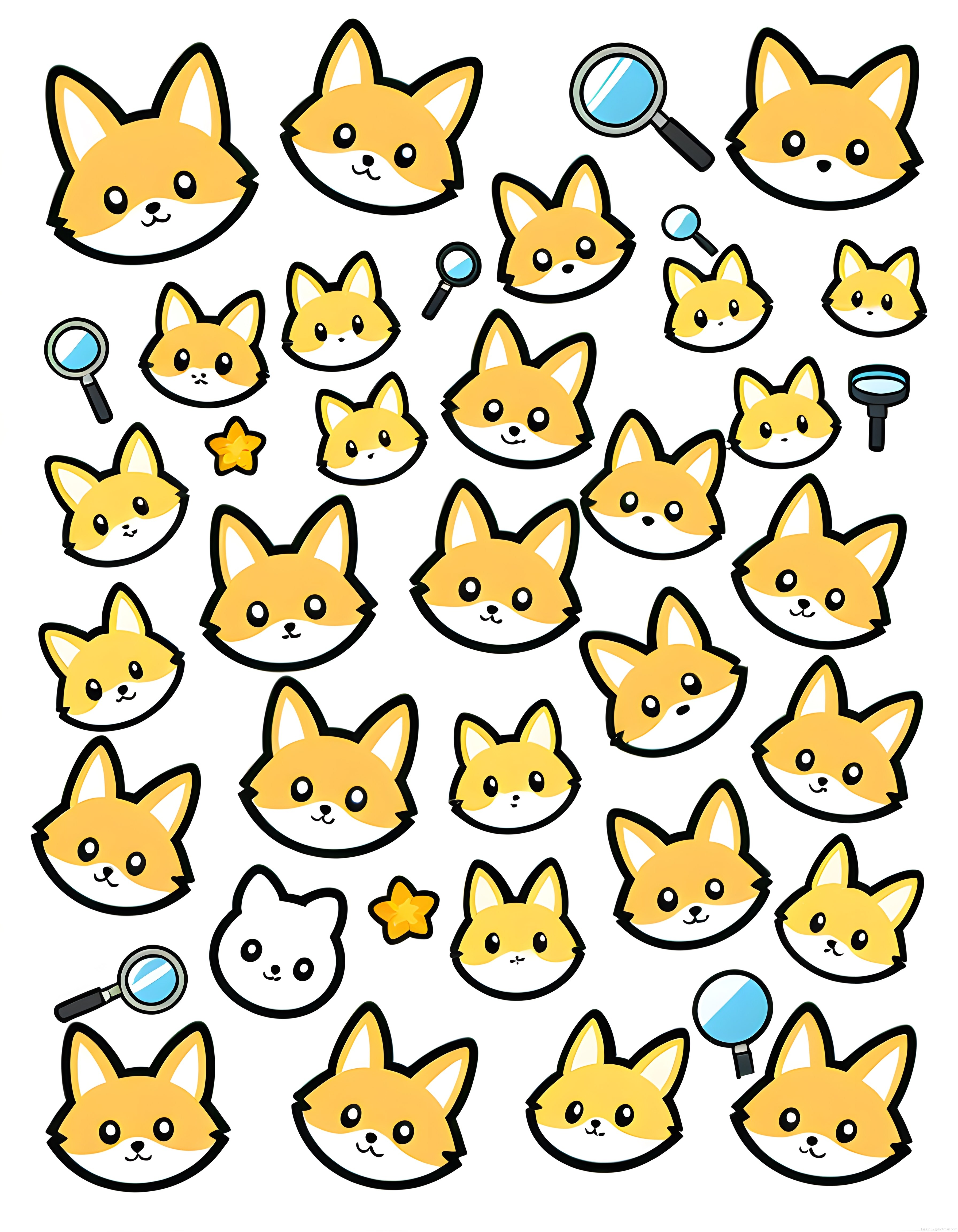 sevimli kawaii tilki yüzleri çizgi film sticker deseni ve karakterleri
