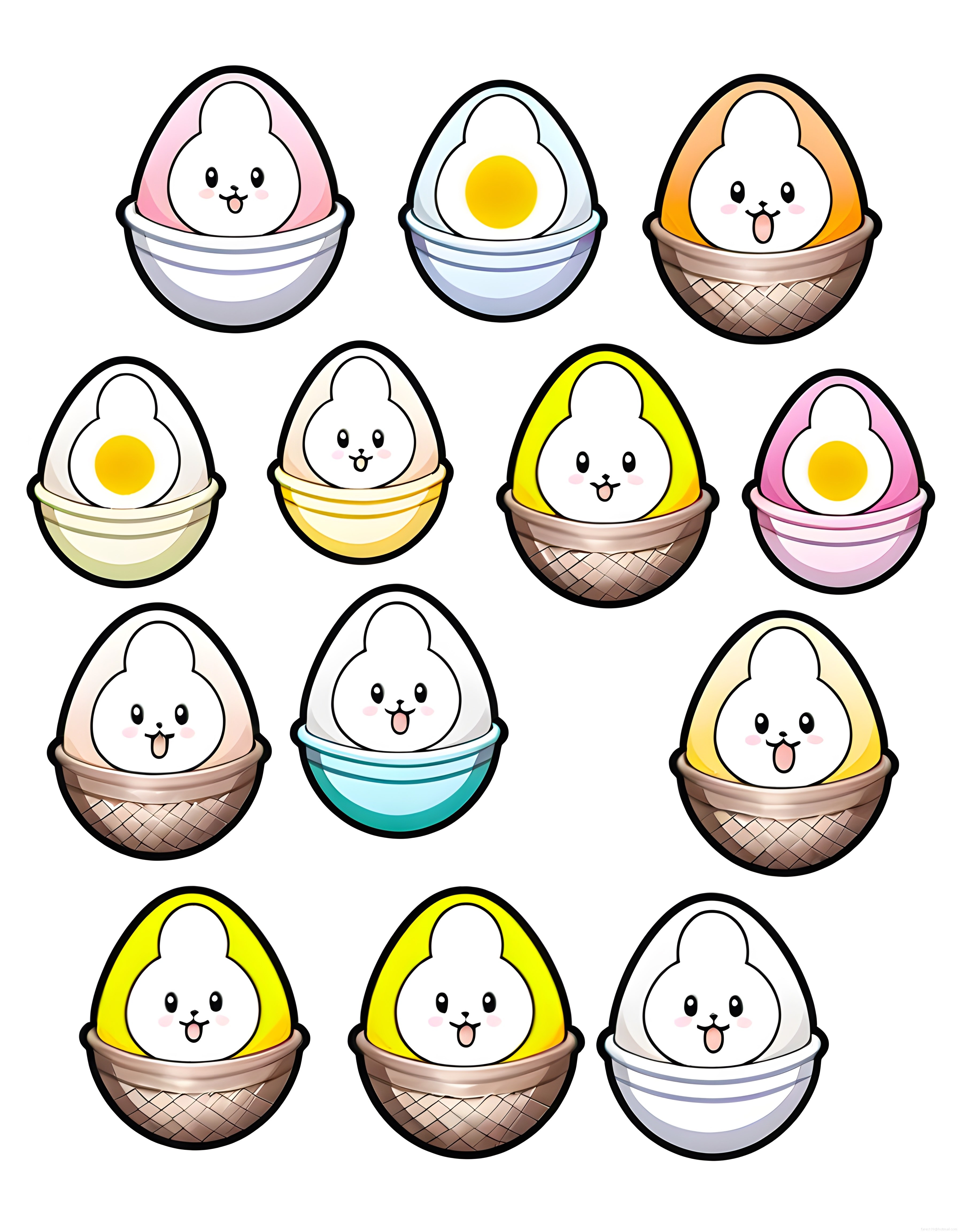 Sevimli Kawaii Yumurta ve Tavşan Karakterli Animasyonlu Çizim Seti