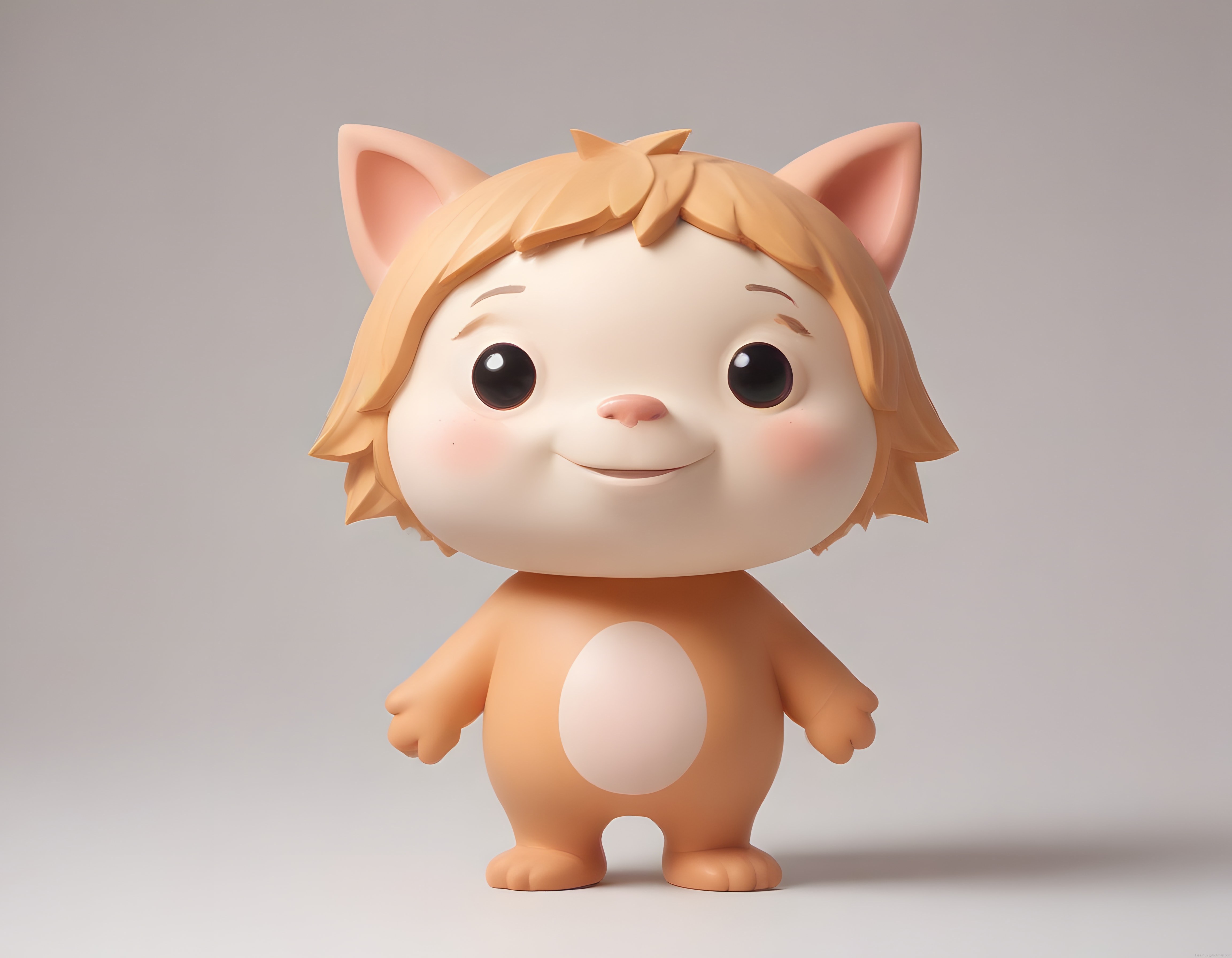 Sevimli Kedi Kulaklı Turuncu Saçlı Chibi Bebek 3D Karakter Tasarımı