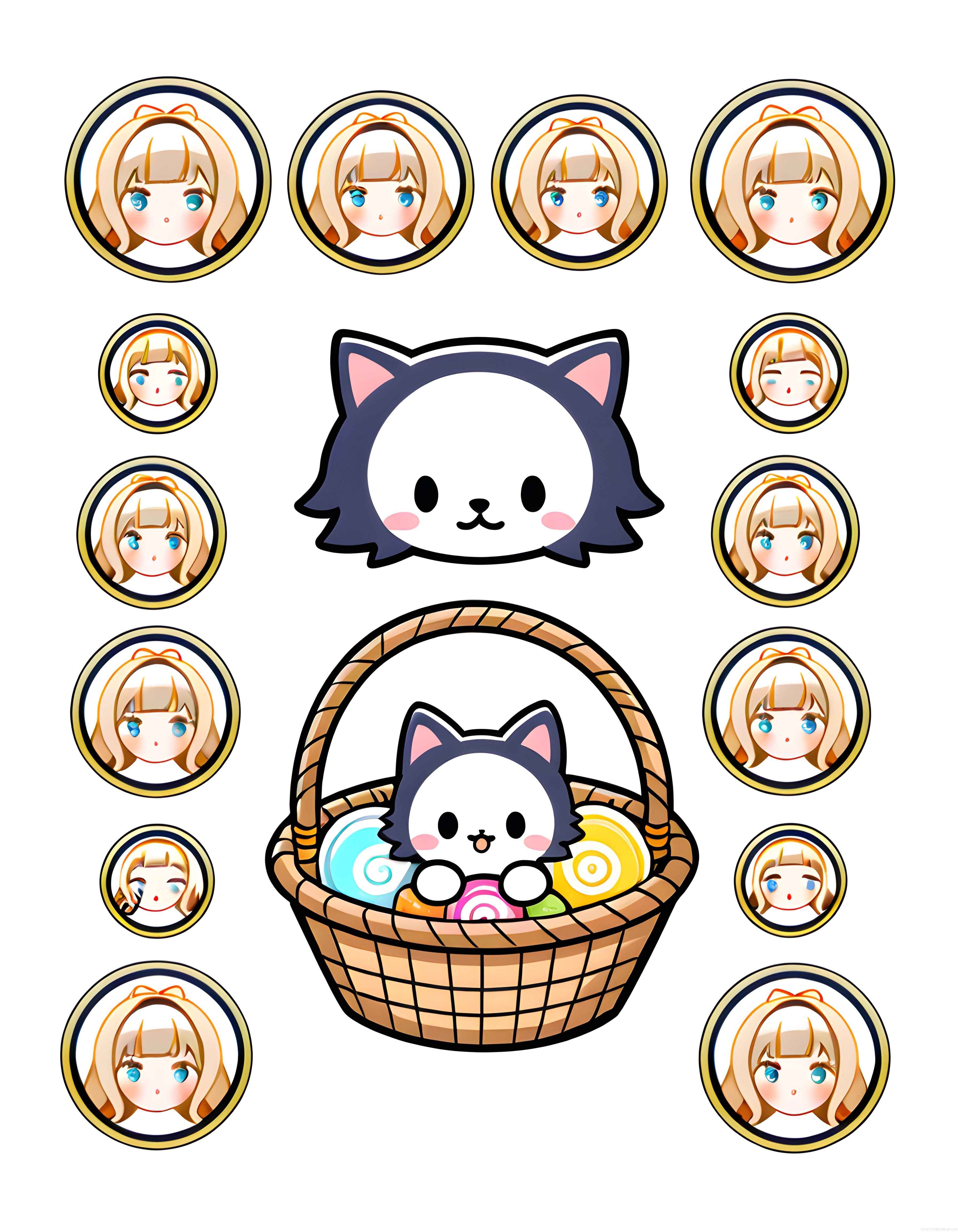 Sevimli Kedi ve Pastel Anime Karakterleri İçeren Kawaii Dijital Çizim Seti