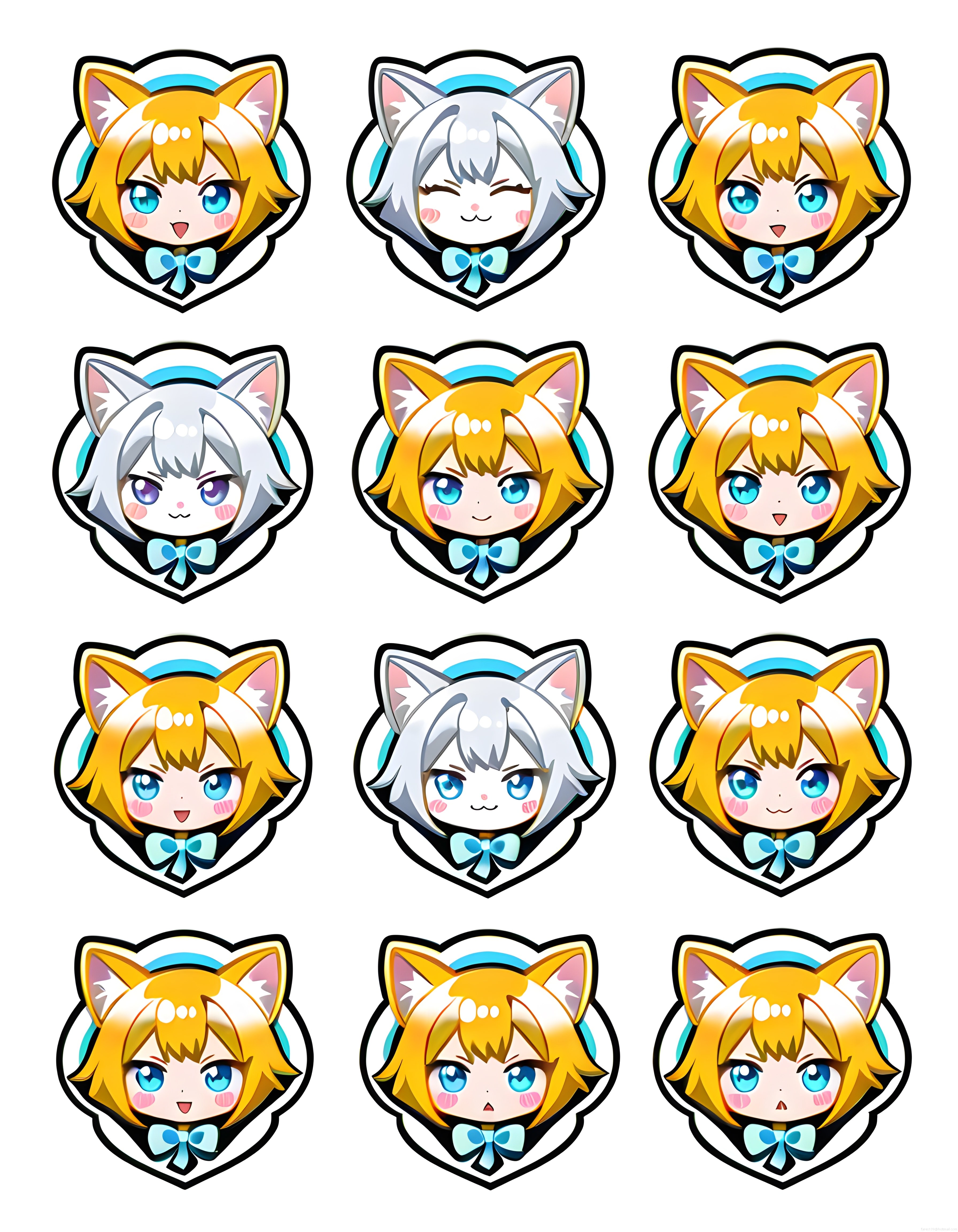 Sevimli Kedikız Anime Avatarları: Farklı Yüz İfadeleriyle Chibi Set