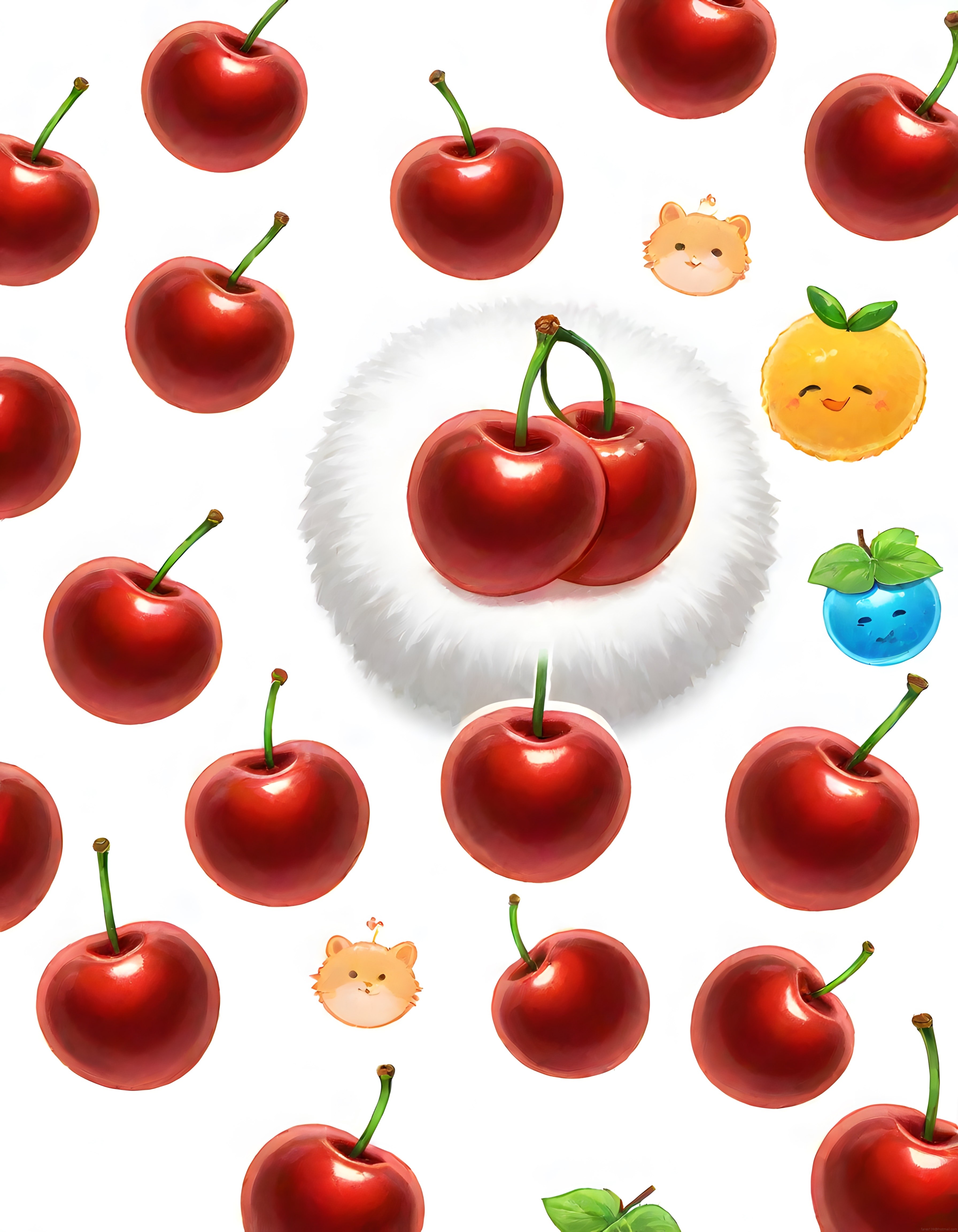 Sevimli Kiraz Desenli Kawaii Telefon Duvar Kağıdı ve Dijital İllüstrasyon
