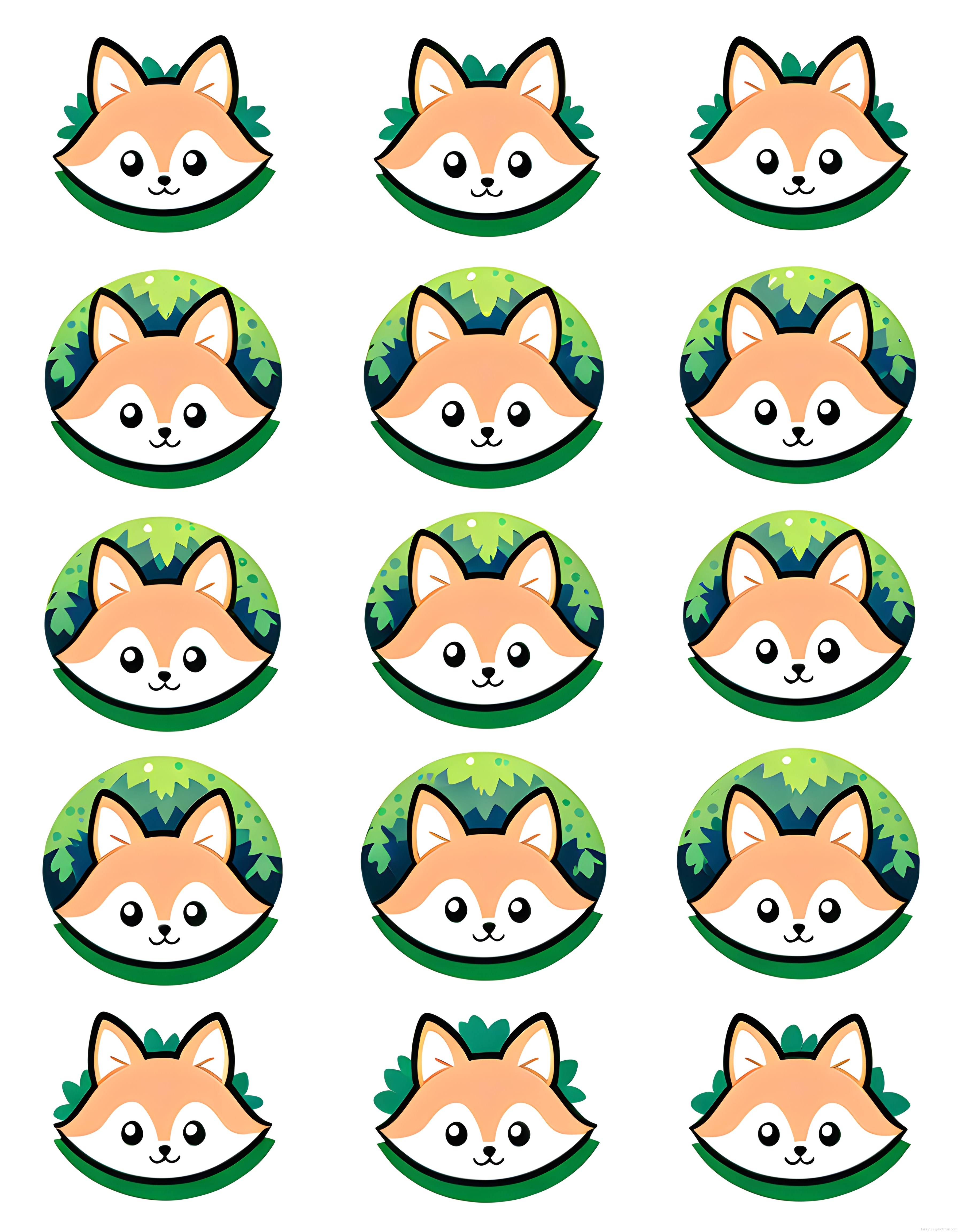 Sevimli Kırmızı Tilki Maskotu, Doğa Temalı Yuvarlak Kawaii Logo ve ikon seti
