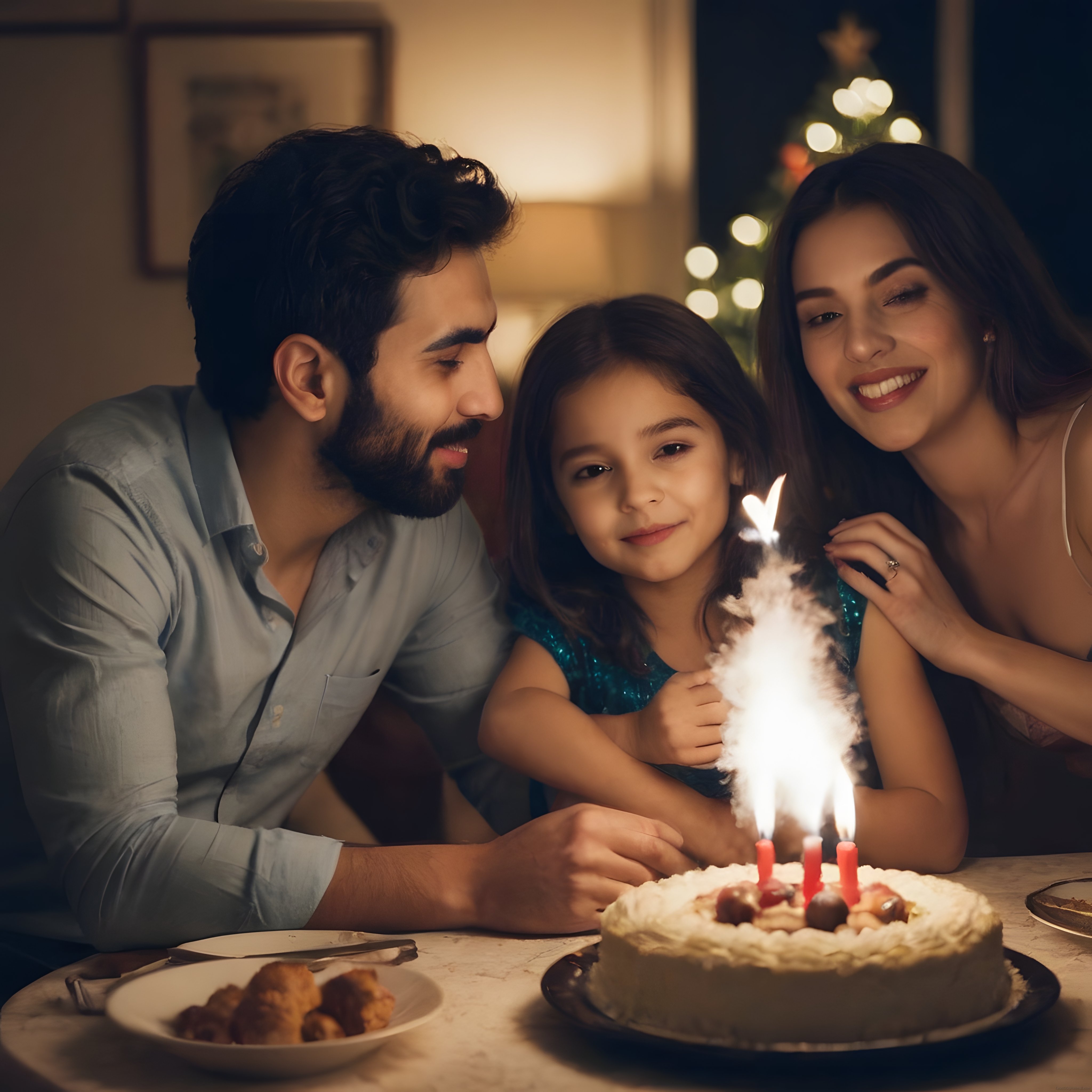 Sevimli Kızın Doğum Gününde Ailesiyle Birlikte Mum Üfleme Anı ve Pasta Keyfi