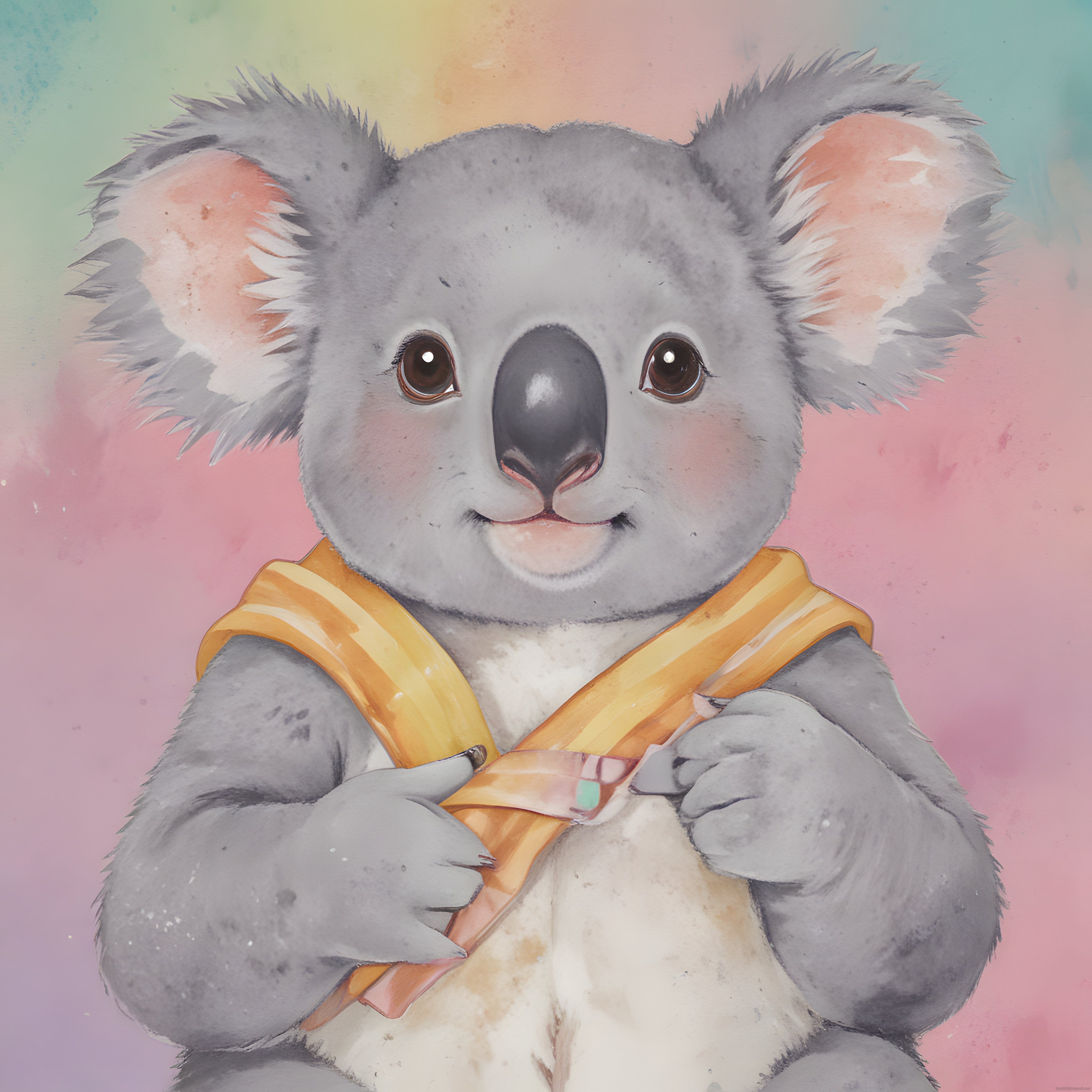 Sevimli Koala Çizimi: Sırt Çantalı Pastel Renklerde Masalsı Hayvan Portresi