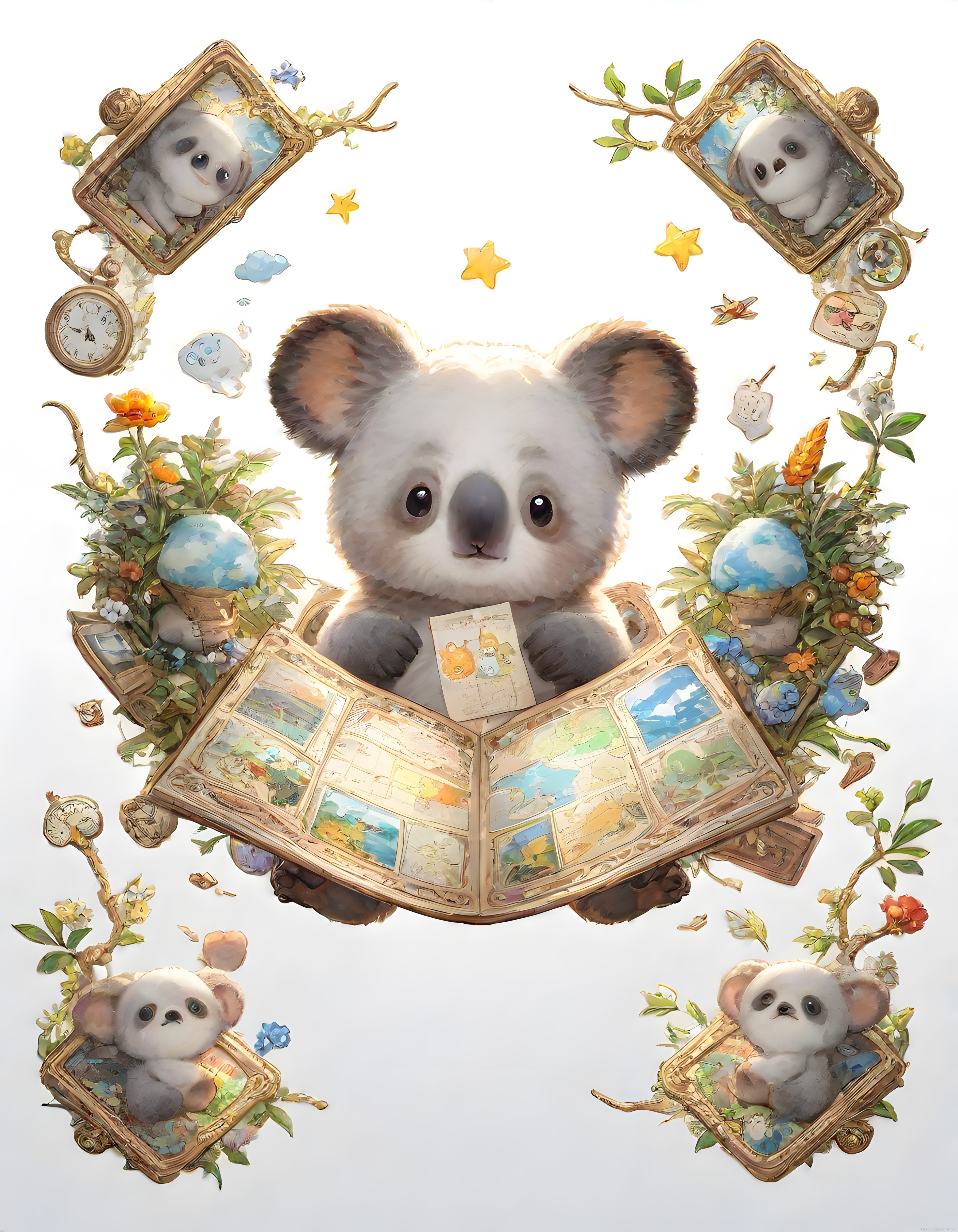 Sevimli Koala ve Sihirli Harita: Masalsı Dijital Sanat İllüstrasyonu