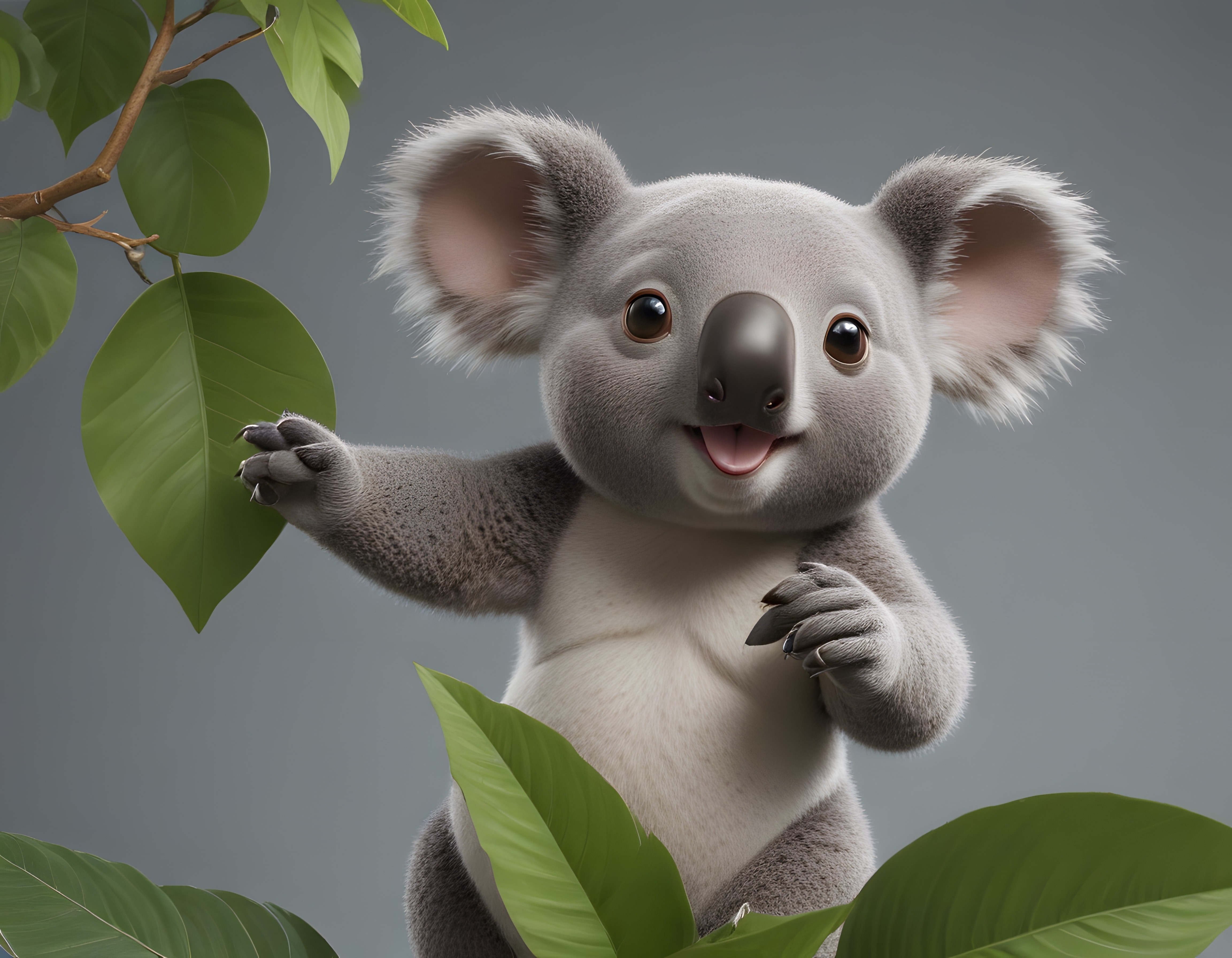 Sevimli Koala Yavrusu Yeşil Yapraklar Arasında Gülümseyen 3D Model