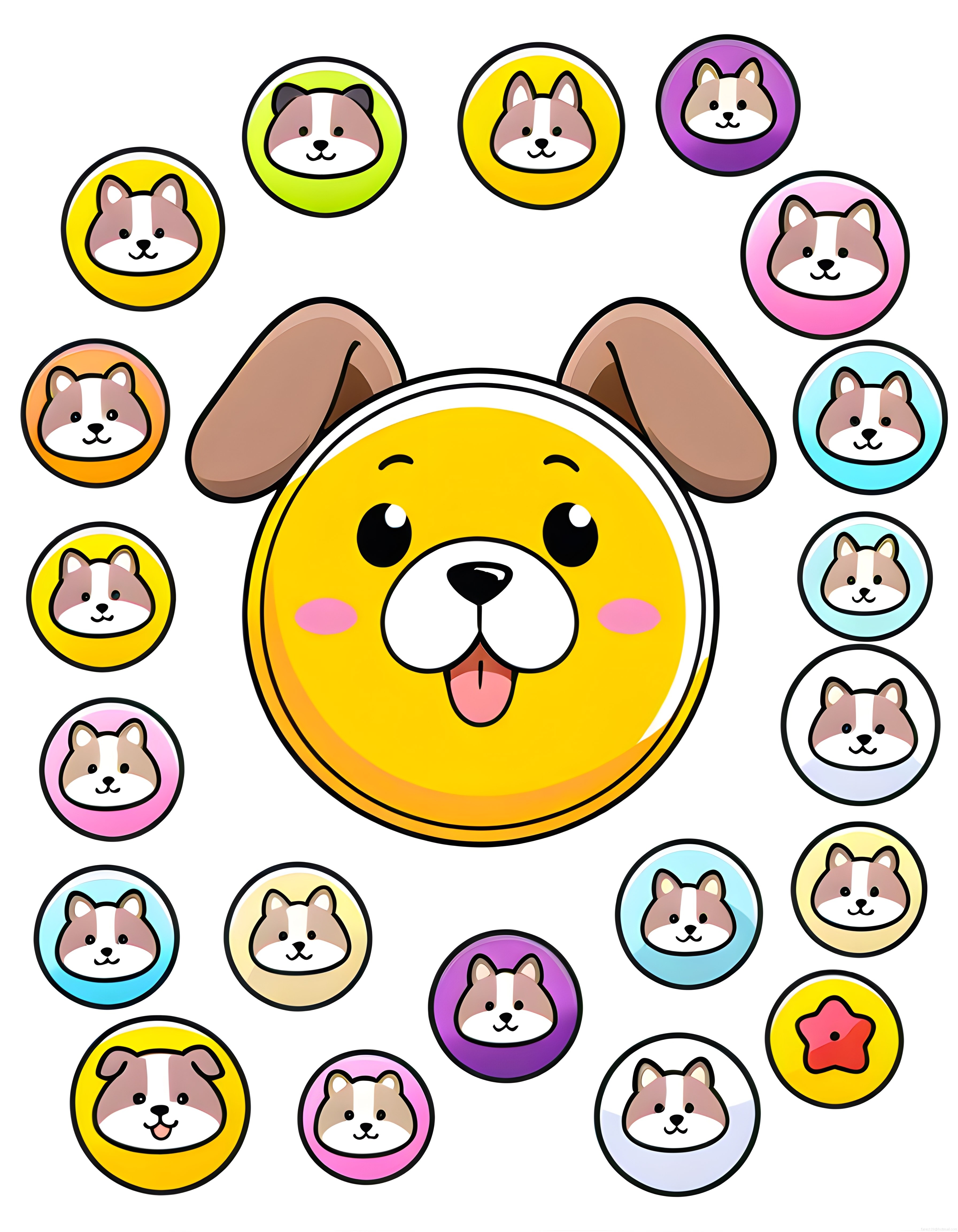 Sevimli Köpek Emoji Rozet Koleksiyonu: Renkli Corgi Sticker ve İkon Seti