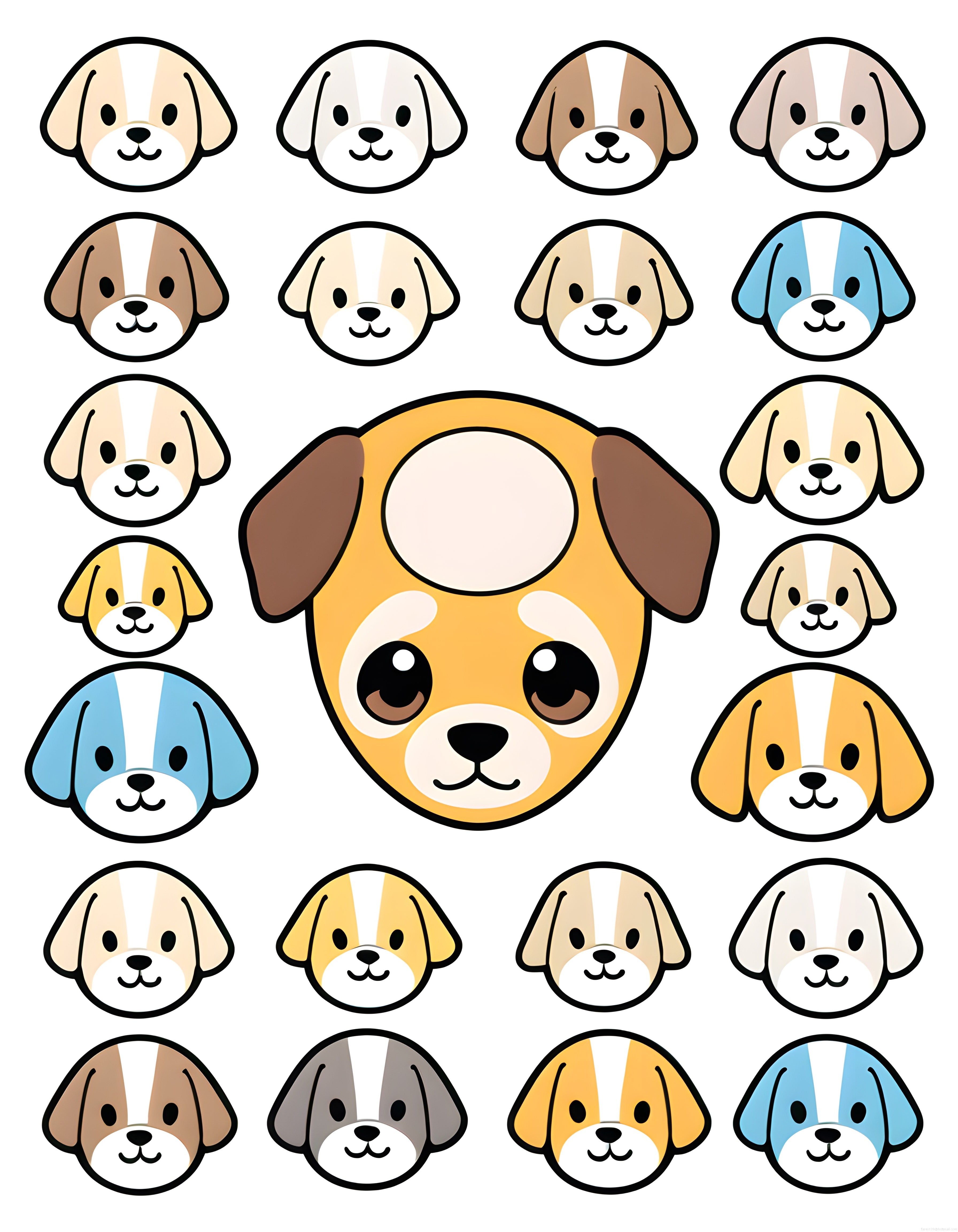 Sevimli Köpek Yüzü Koleksiyonu: Renkli Karikatür Avatar ve Çıkartma Seti