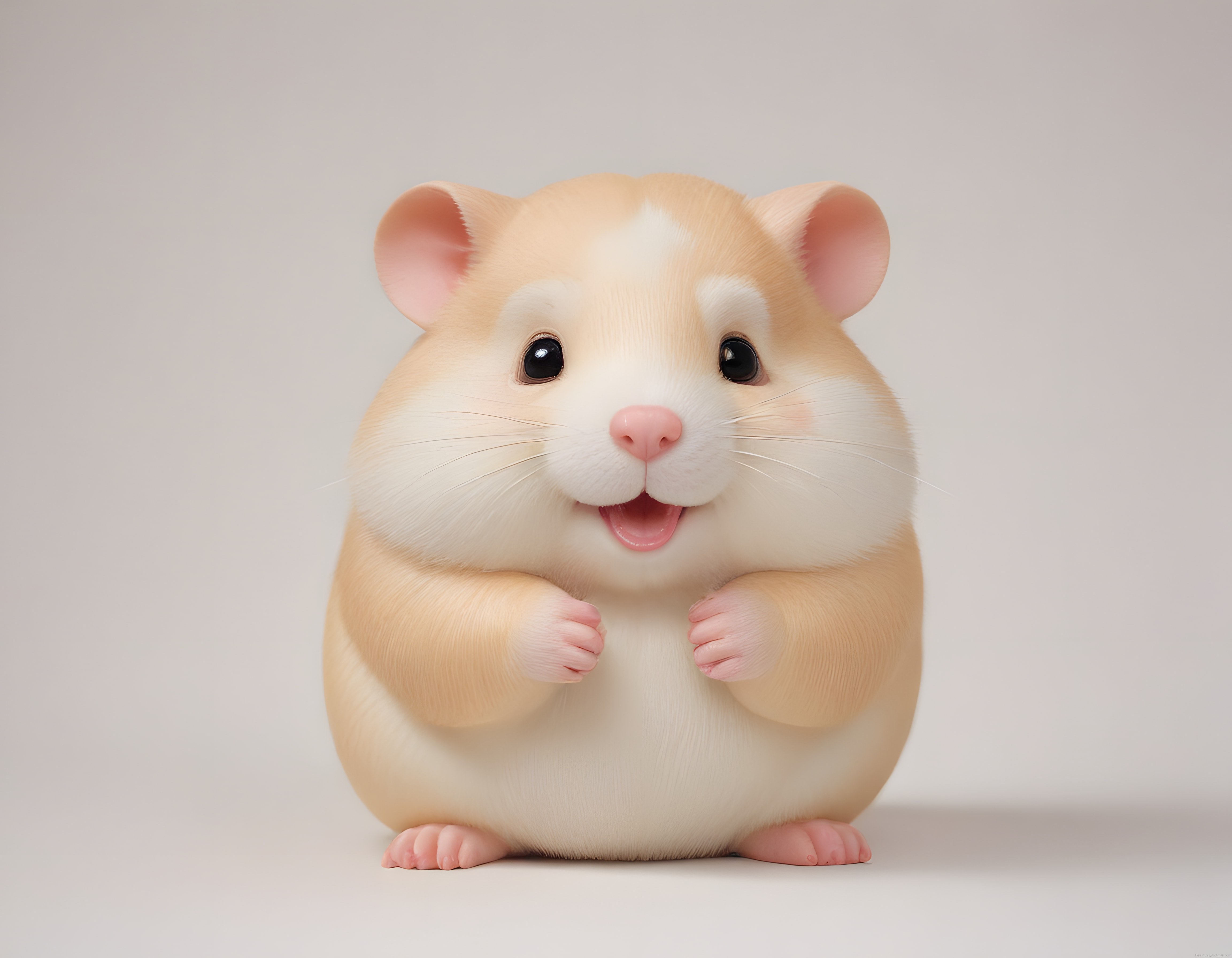 Sevimli Krem Bej Renkli Kocaman Gözlü Mutlu 3D Hamster Karakteri