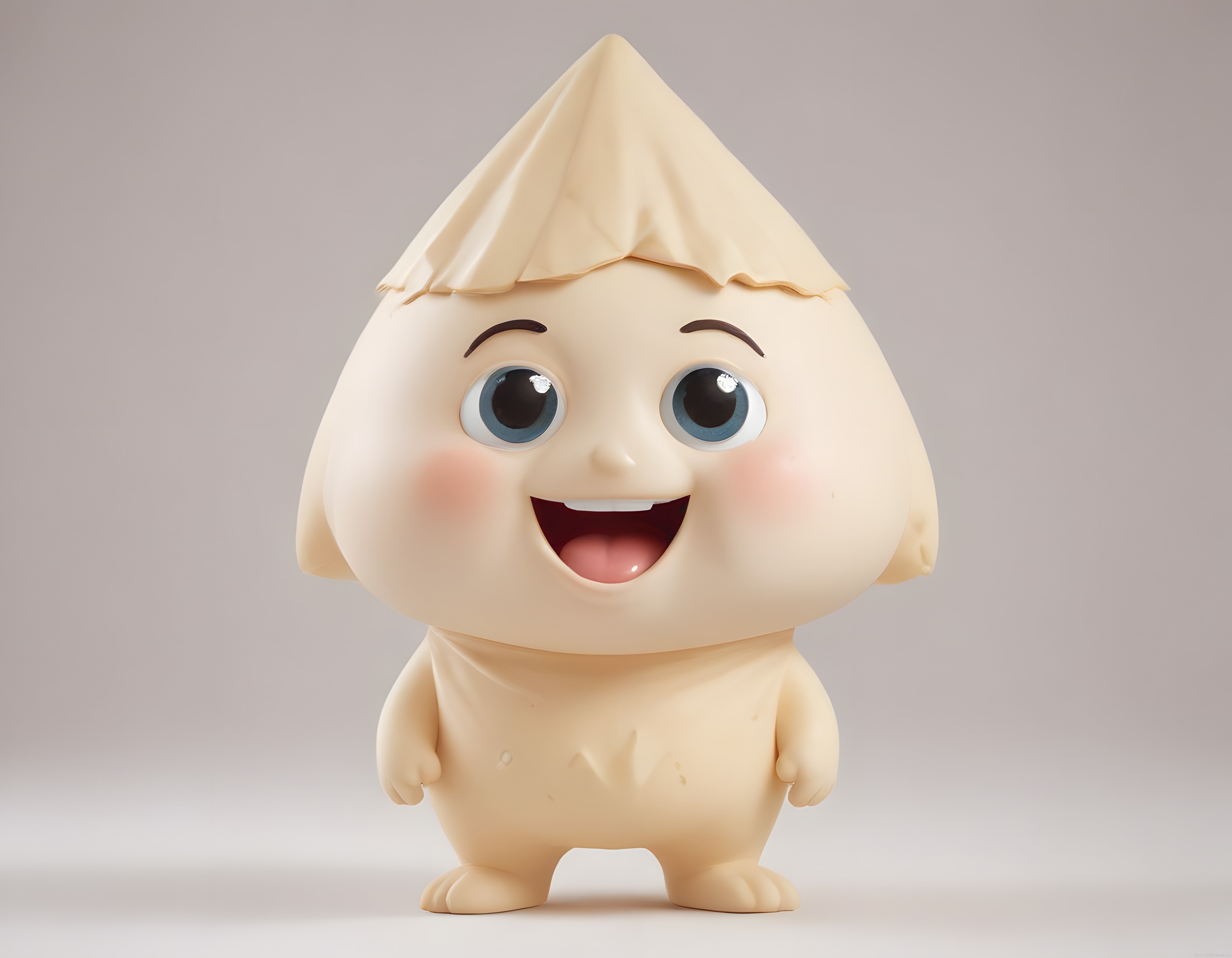 Sevimli Krem Rengi Damla Formunda 3D Karakter ve Neşeli Maskot Figürü