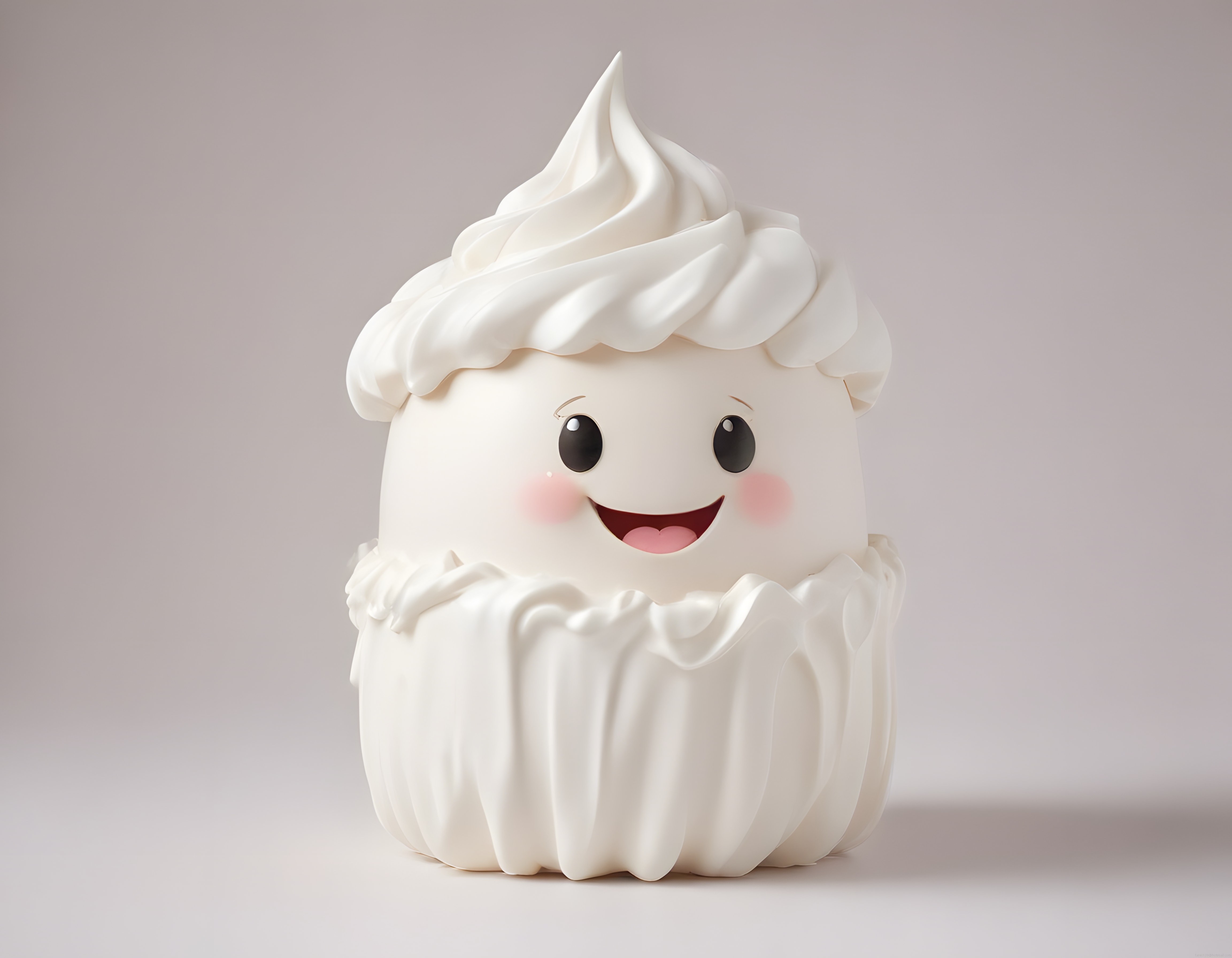 Sevimli Kremalı Cupcake Karakter: Masum ve Gülümseyen 3D Dijital Tasarım