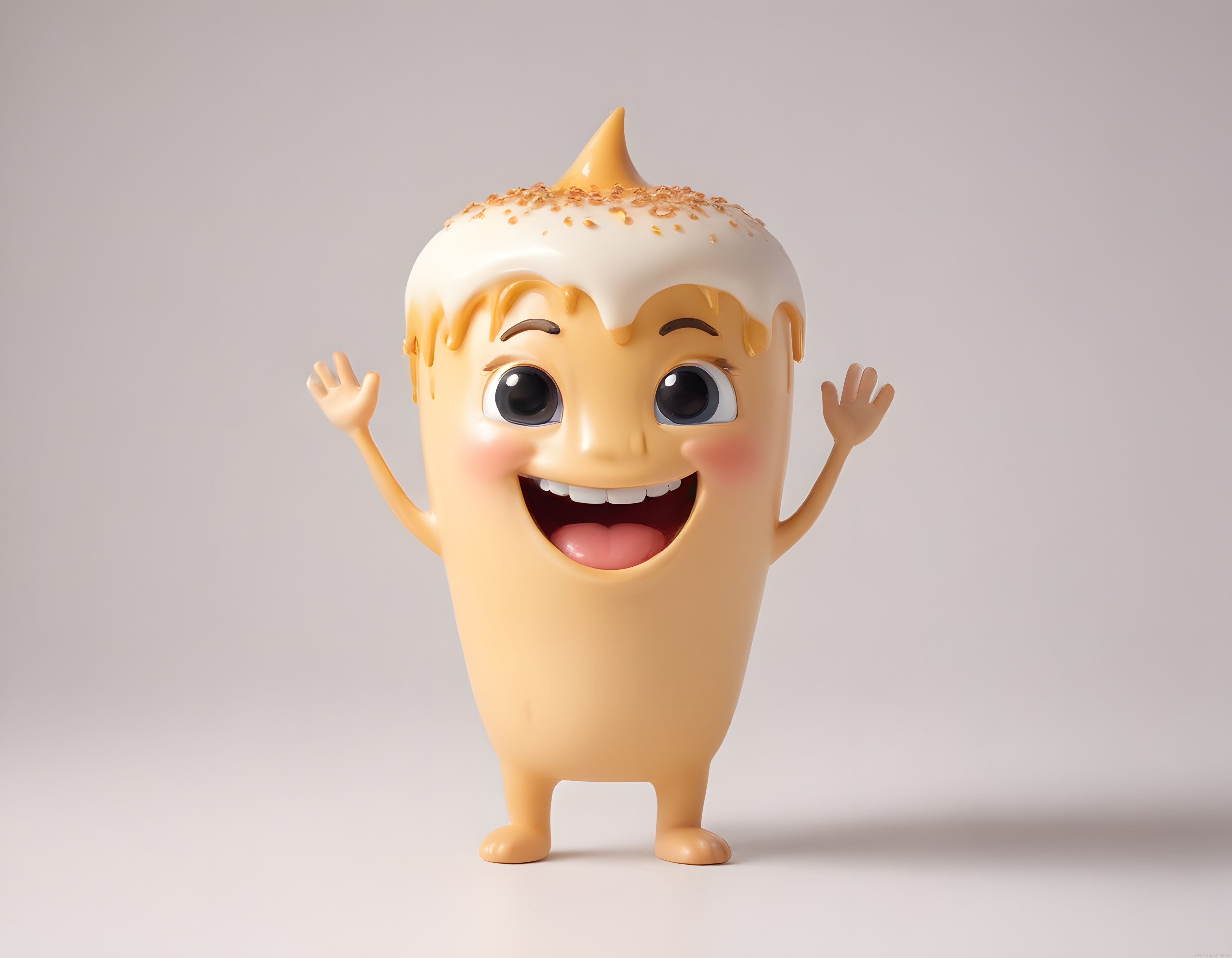 Sevimli Kremalı Tatlı Karakteri ve Neşeli 3D Animasyon Maskotu