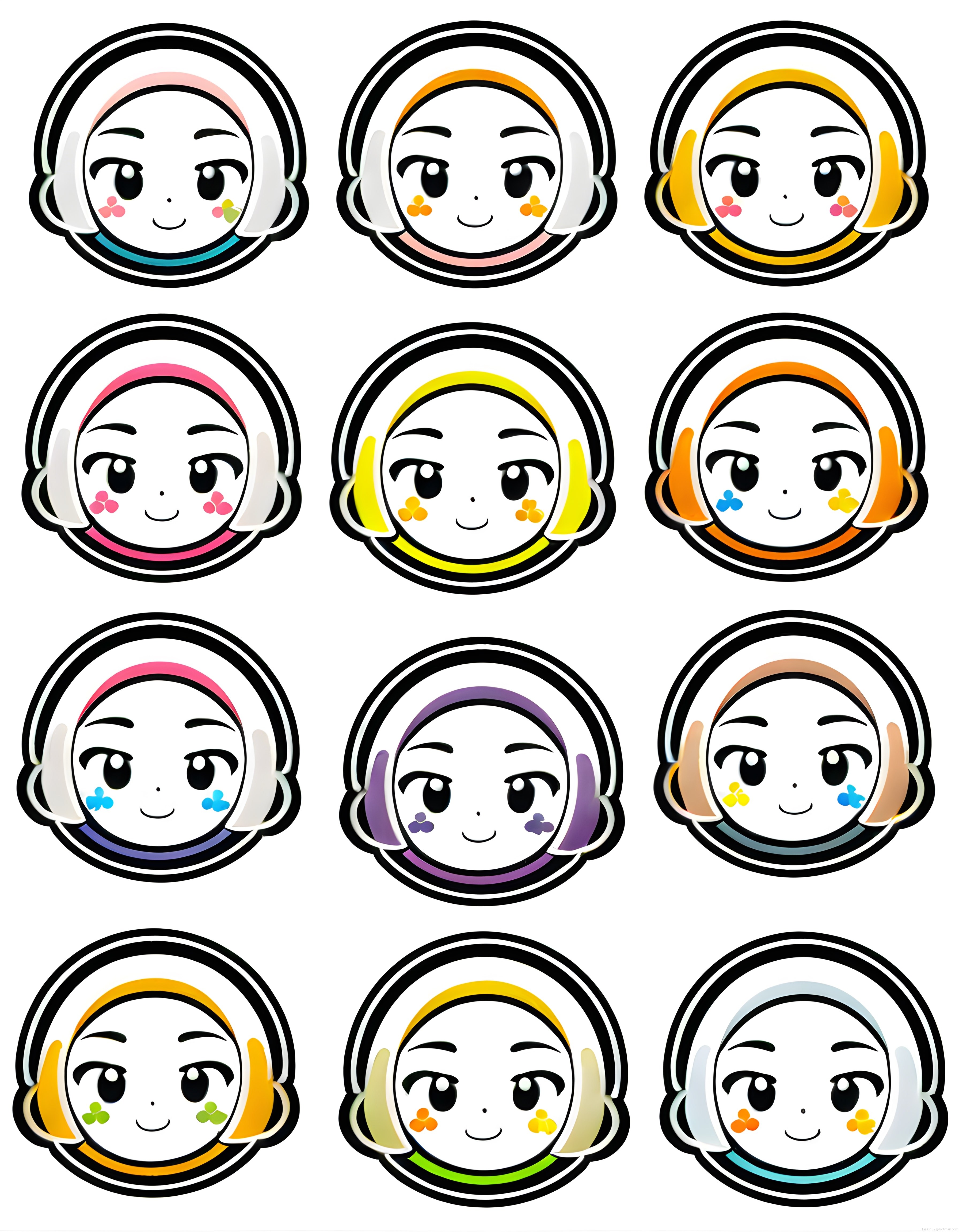 Sevimli Kulaklıklı Kız Çocuğu Avatarları: Renkli Başörtülü Emoji ve Sticker Seti
