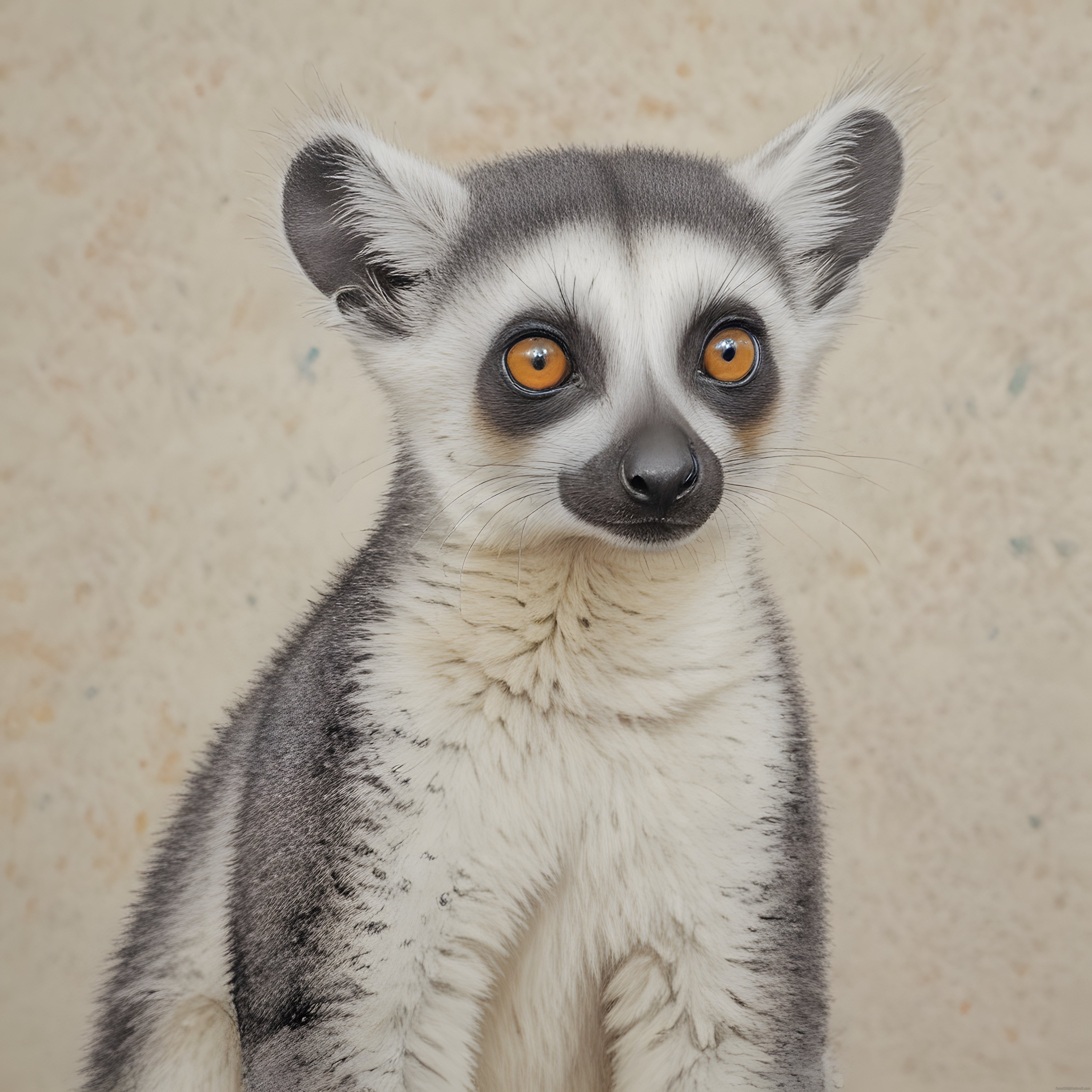 Sevimli Kuyruklu Lemurun Etkileyici Turuncu Gözlü Yakın Çekim Portresi