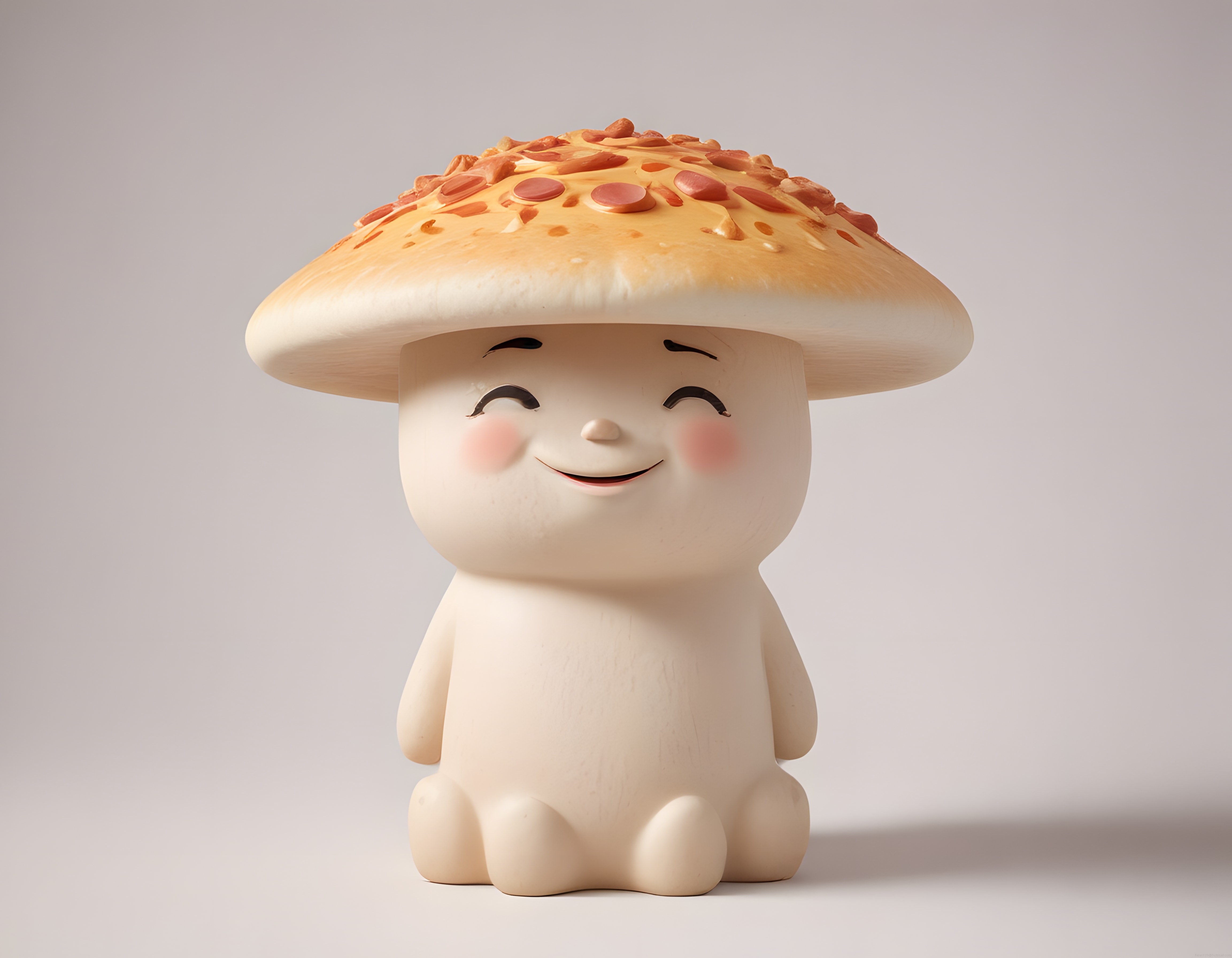 Sevimli mantar karakter figürü ve pizza şapkası ile yaratıcı 3D tasarım