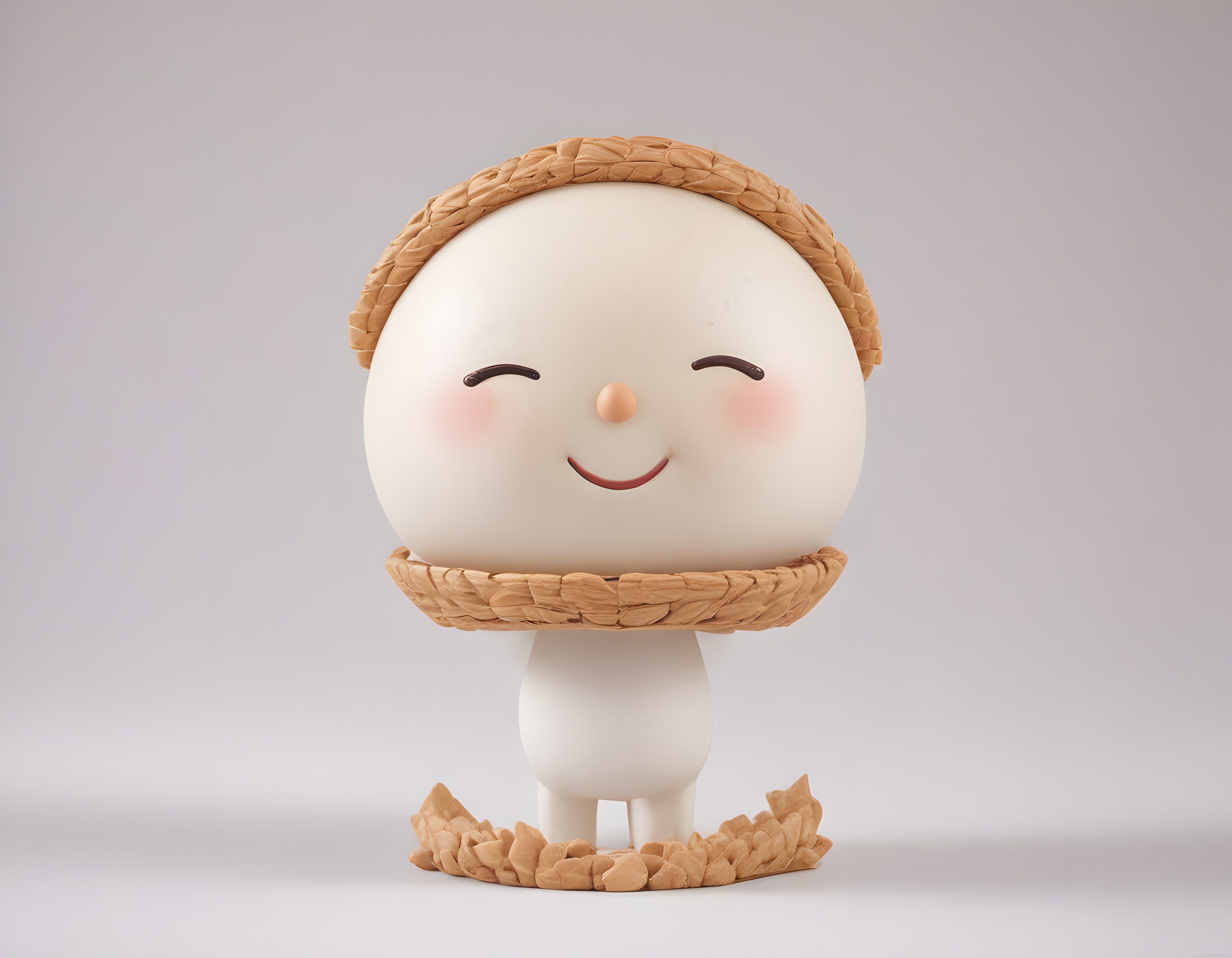 Sevimli Mini Figür: Örgü Şapkalı ve Yanakları Pembe Kawaii 3D Karakter Tasarımı