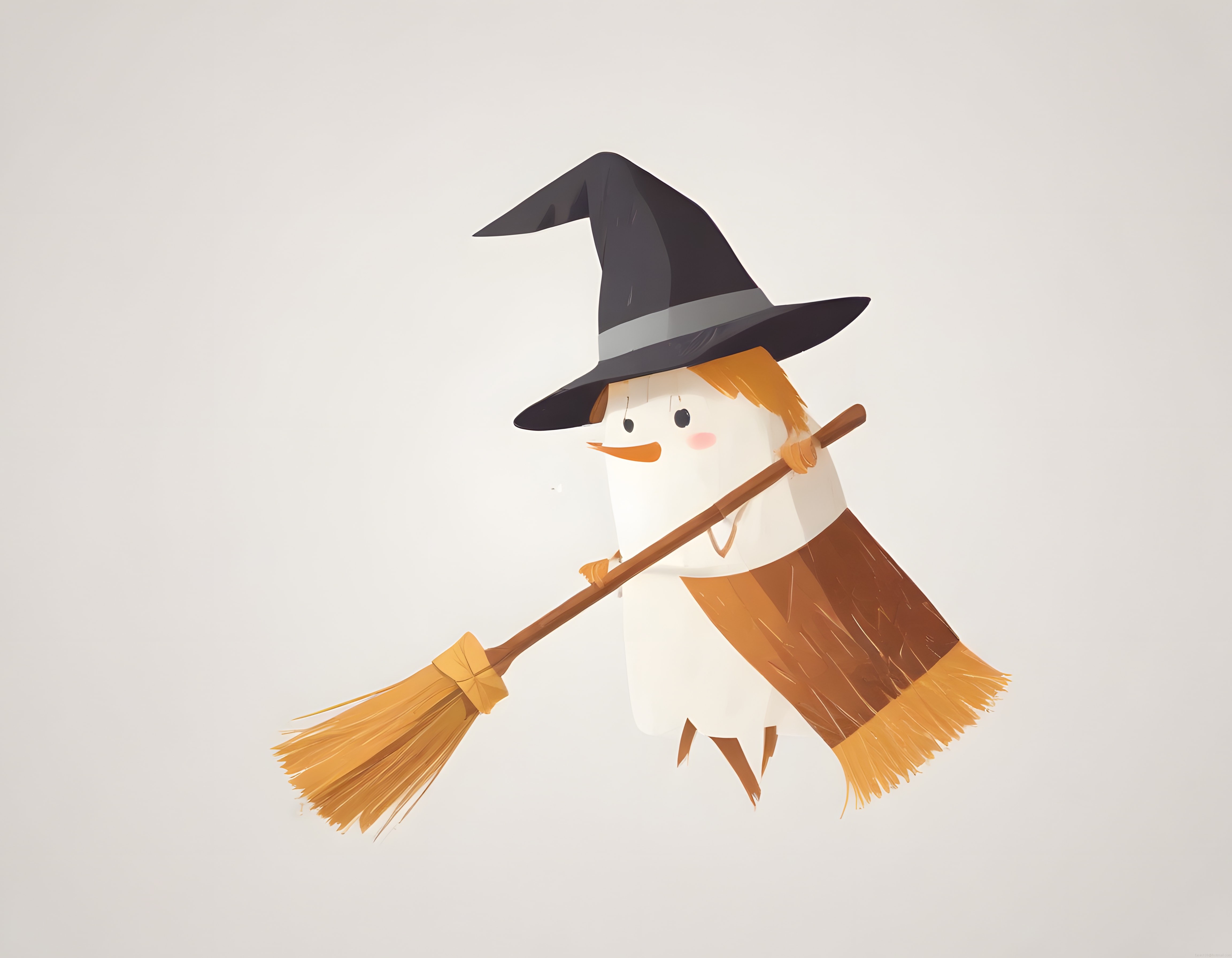 Sevimli minimalist cadı karakteri ve süpürgesi ile halloween illüstrasyonu