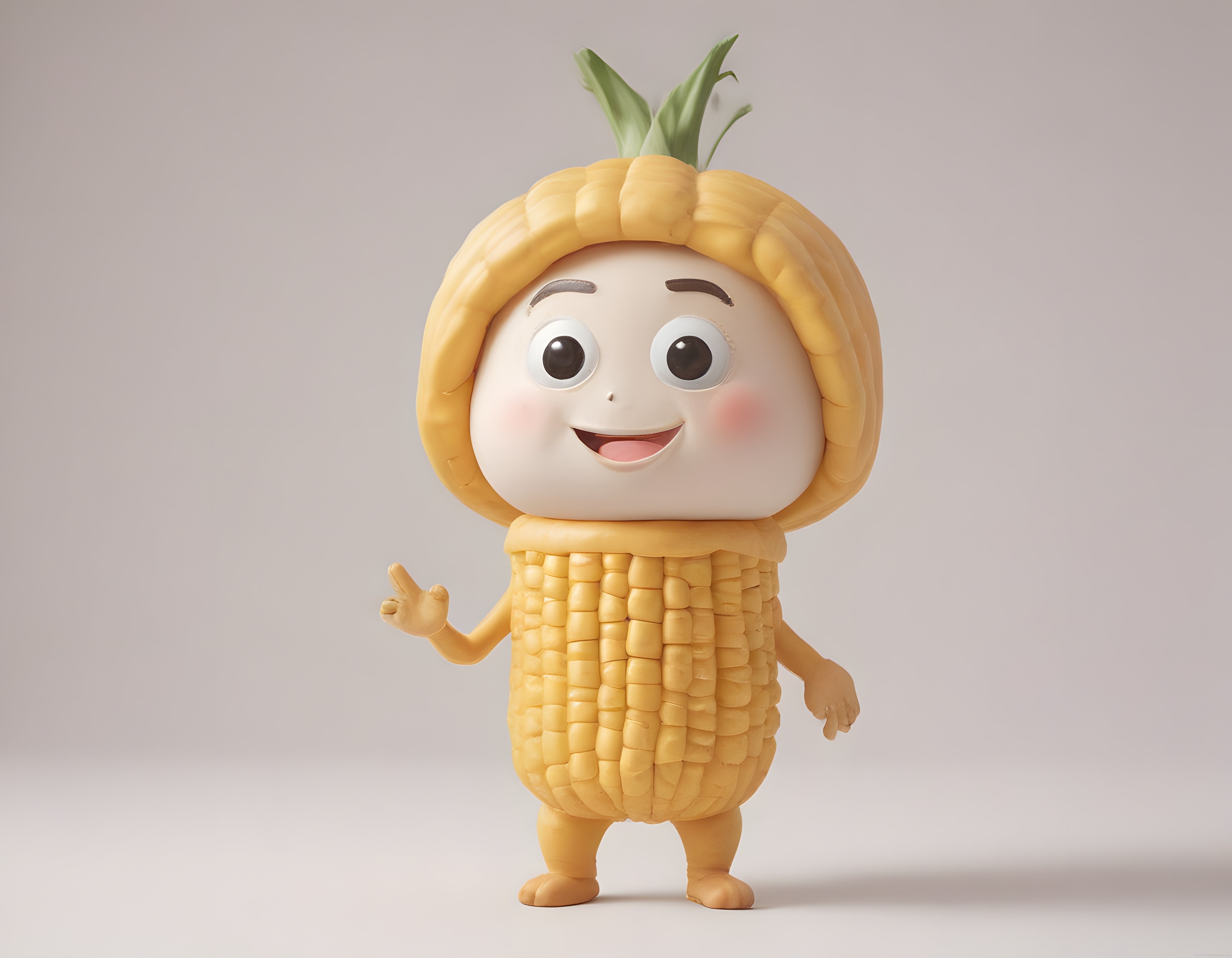 Sevimli Mısır Karakteri: Gülümseyen 3D Maskot ve Çizgi Film Tasarımı