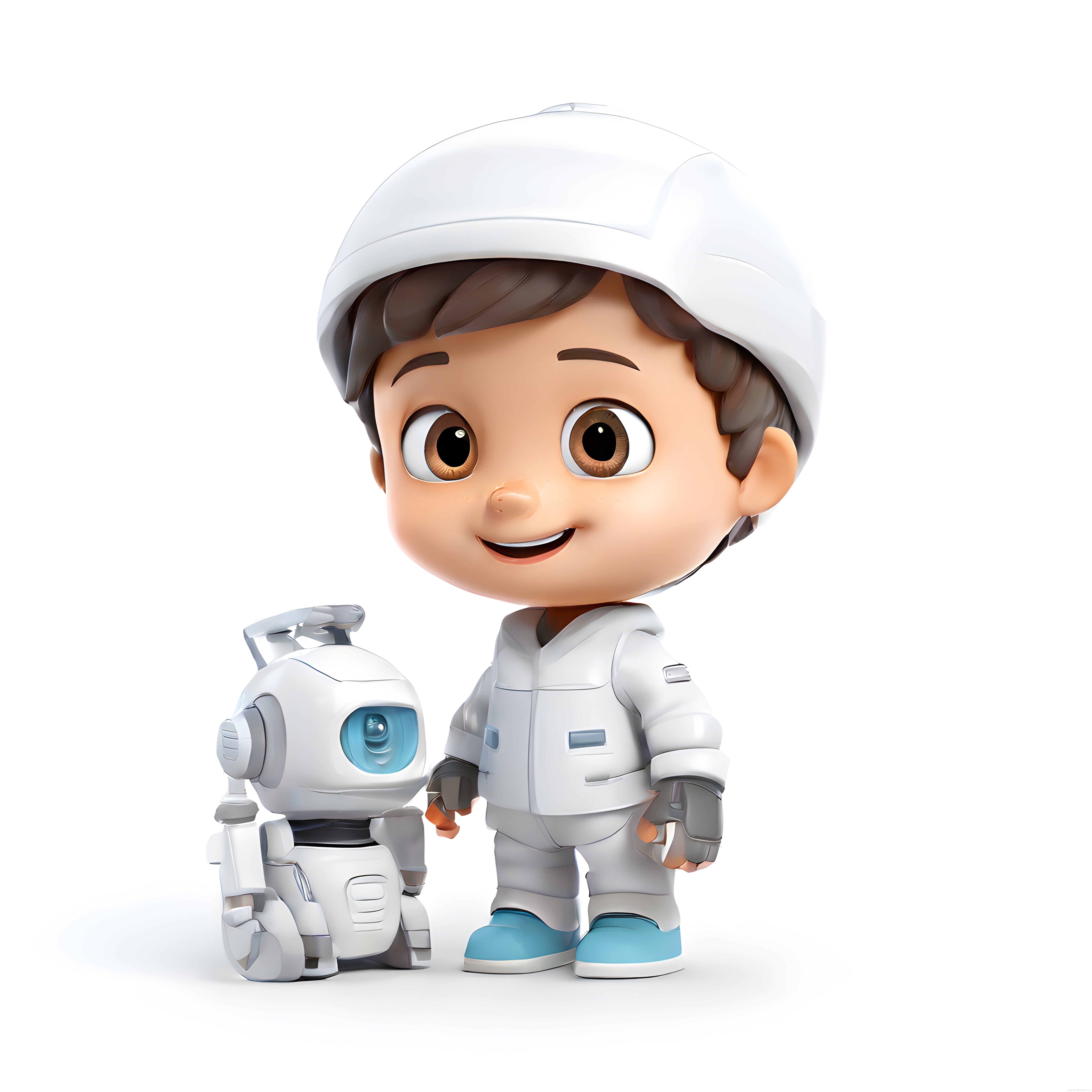 Sevimli Mühendis Çocuk ve Robot Arkadaşının 3D Animasyon Tasarımı