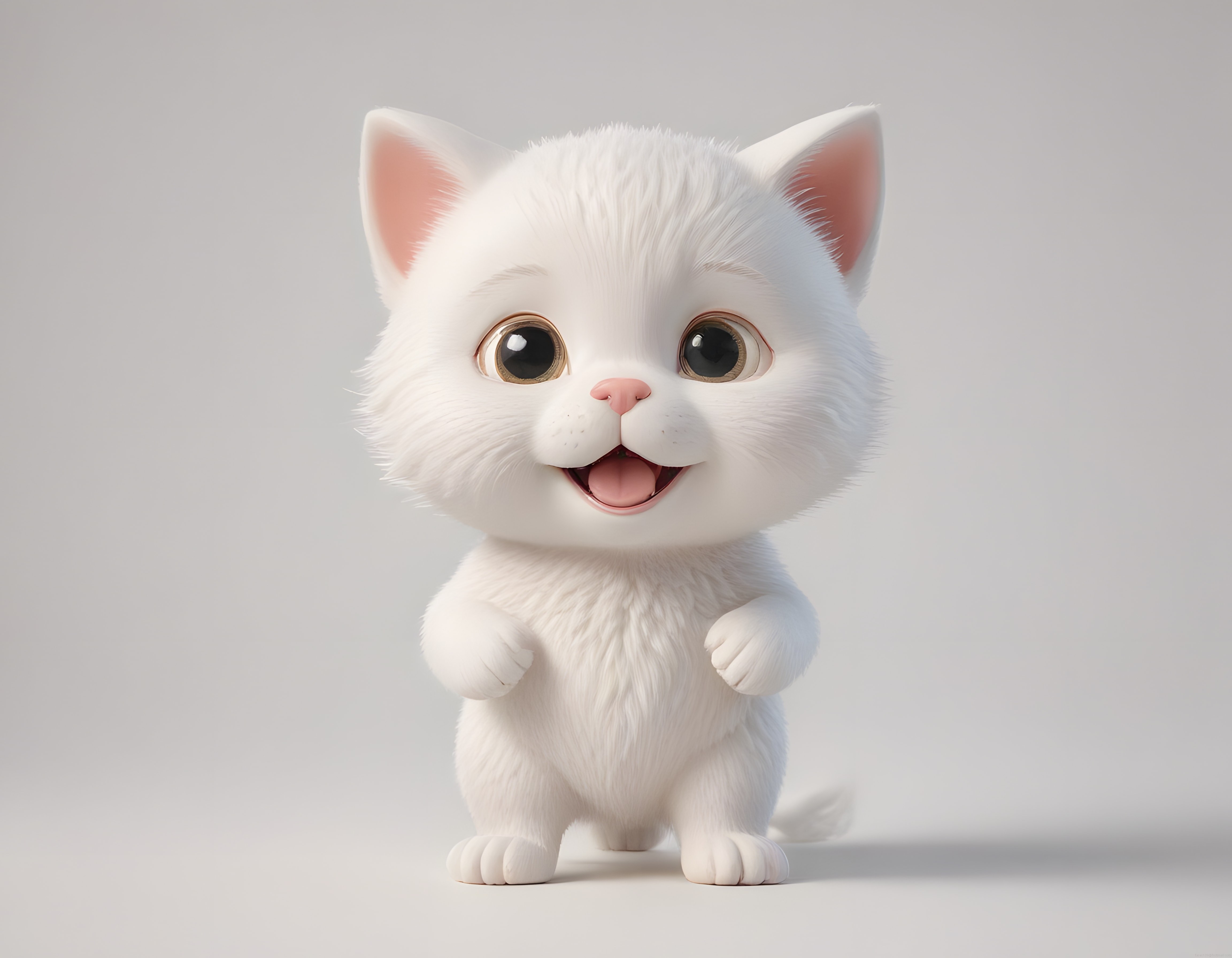 Sevimli mutlu beyaz yavru kedi 3D çizgi film karakteri dijital illüstrasyon