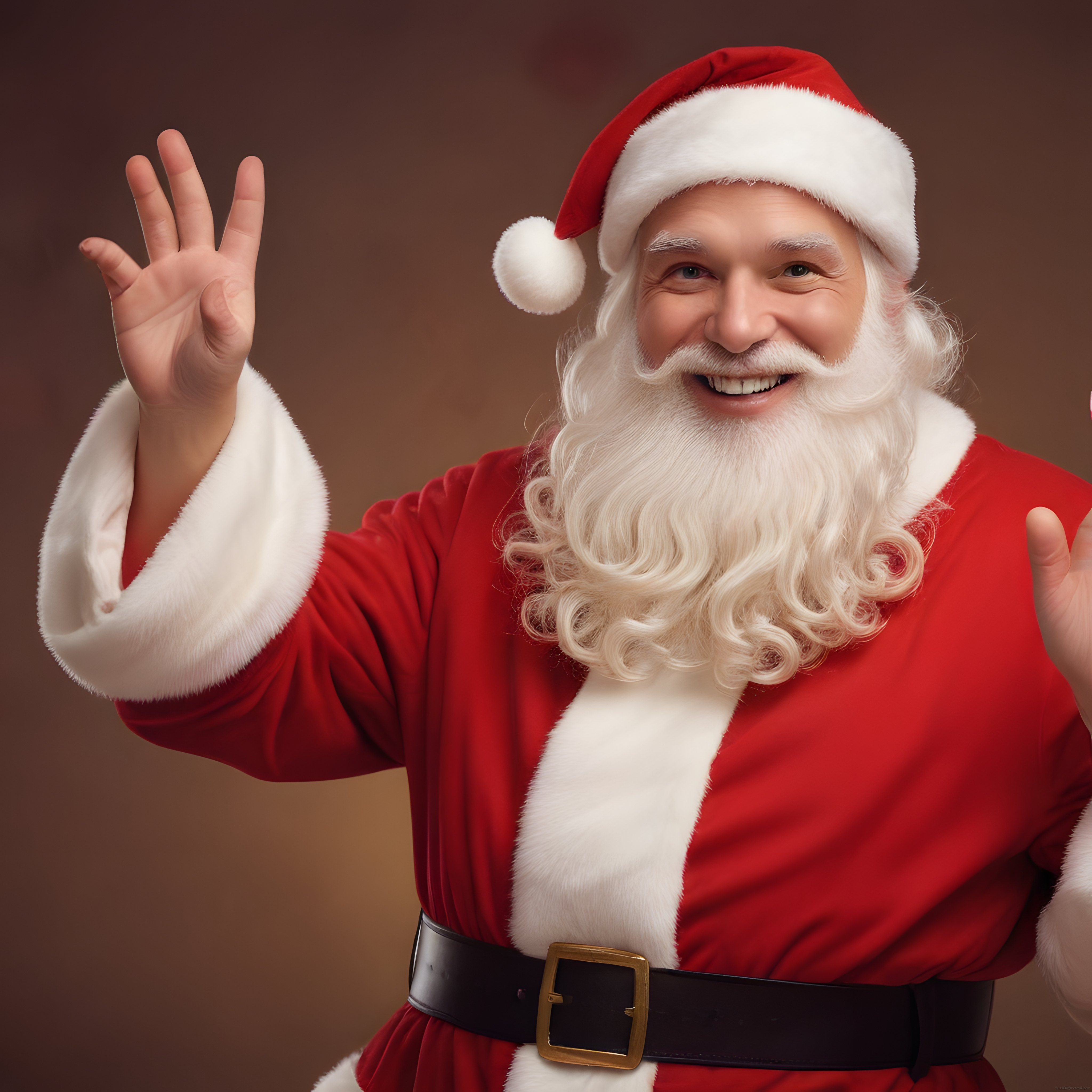 Sevimli Noel Baba Karakteri Kırmızı Kostümüyle Poz Veriyor ve El Sallıyor