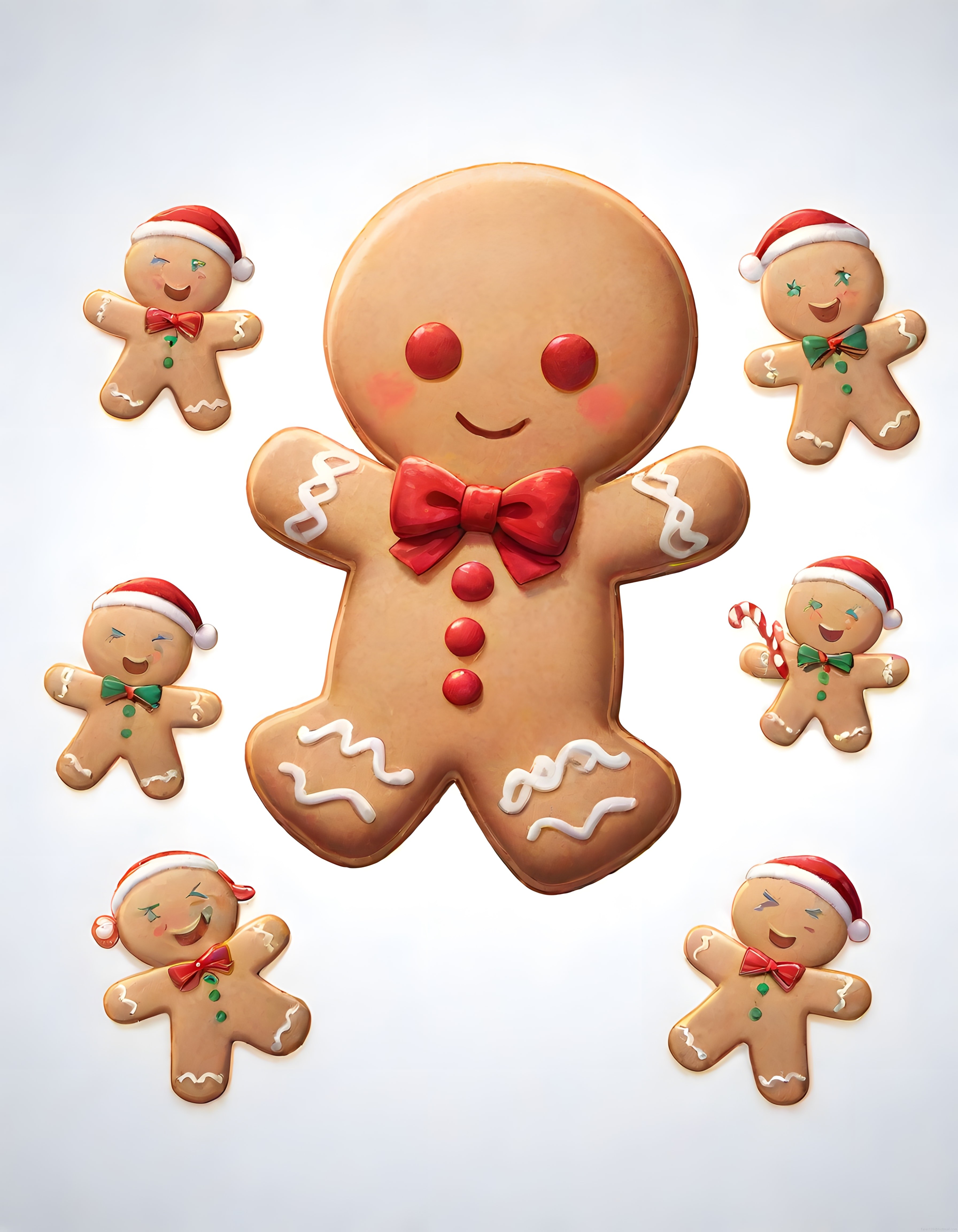 Sevimli Noel Temalı Zencefilli Kurabiye Adamları ve Kırmızı Fiyonklu Tatlı Karakterler Sevimli Noel Temalı Zencefilli Kurabiye Adamları ve Kırmızı Fiyonklu Tatlı Karakterler