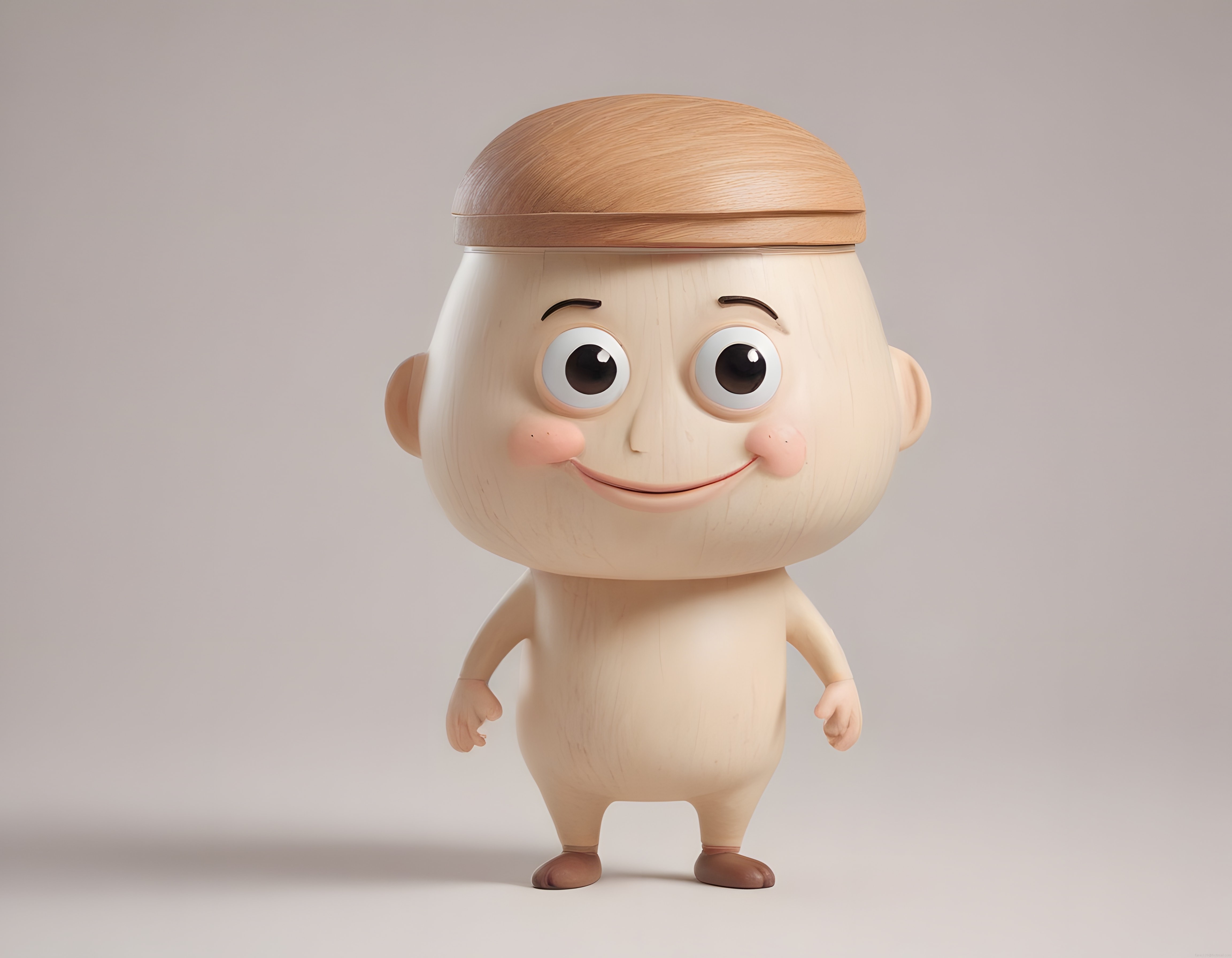 Sevimli Oyuncak Figürü Tarzında Ahşap Dokulu 3D Karakter Modeli