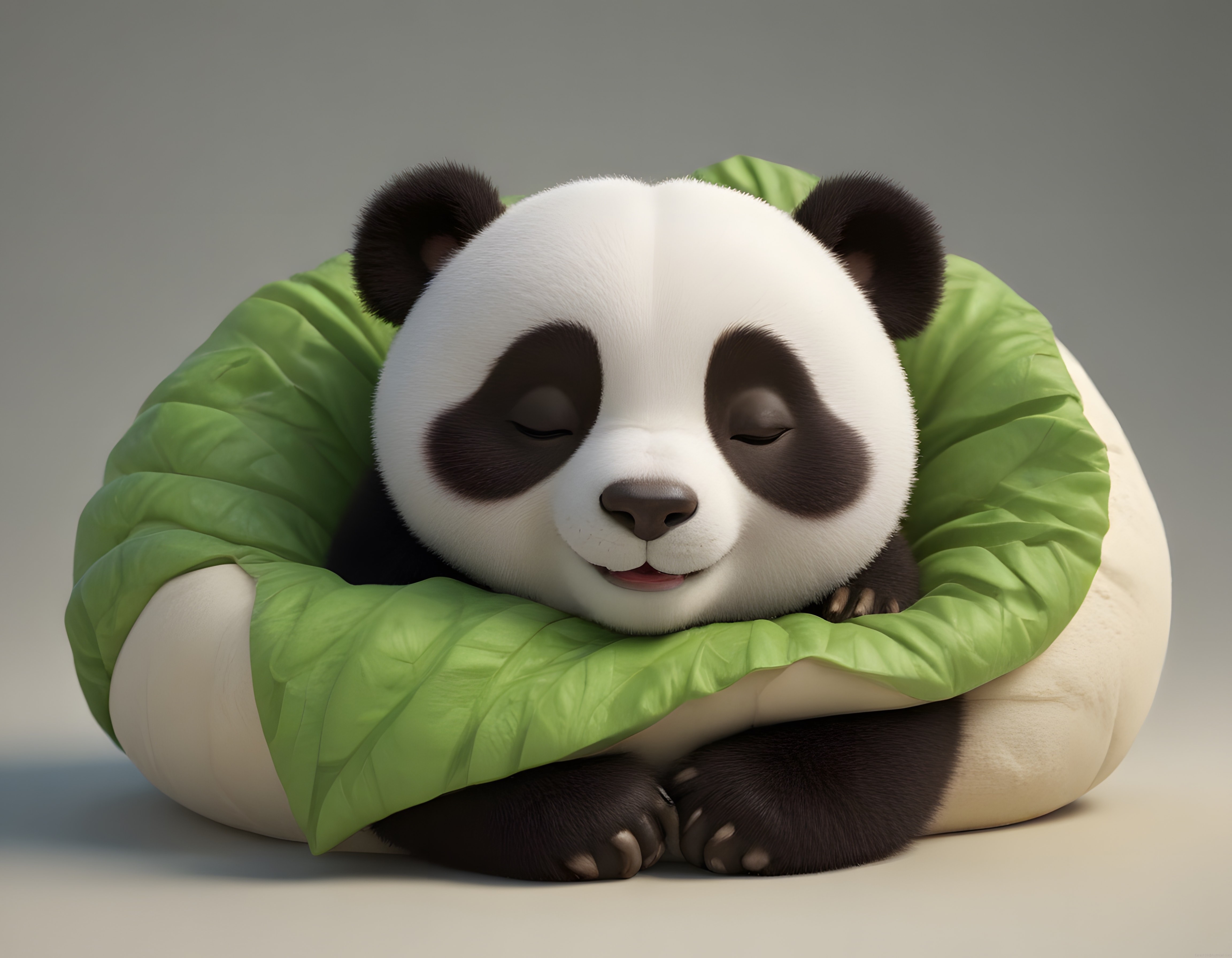 Sevimli Panda Bebek Dev Bao Çöreğinde Huzurla Uyurken 3D Animasyon