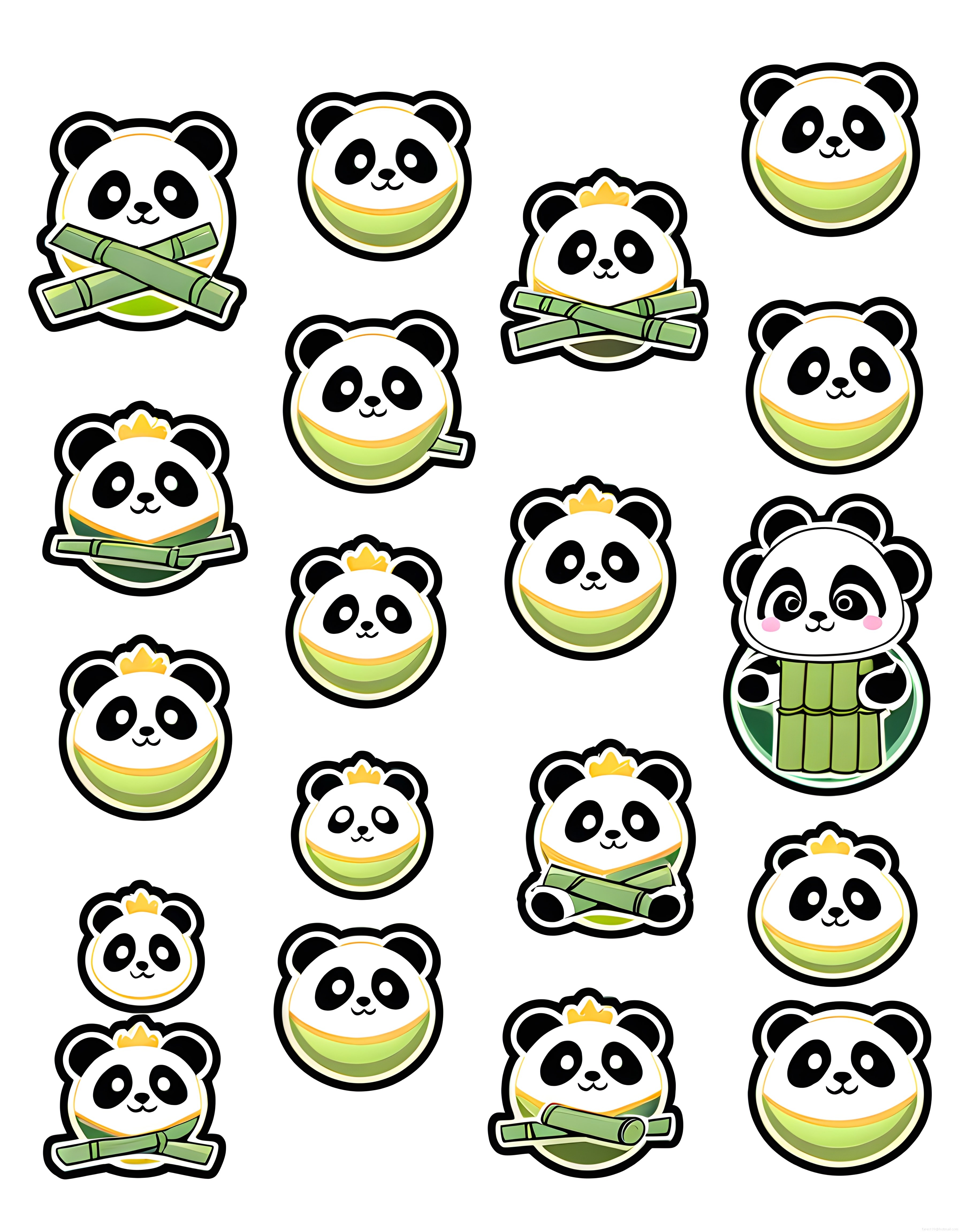 Sevimli Panda Çıkartma Seti: Bambu ve Taç Tasarımlı Kawaii Sticker Koleksiyonu