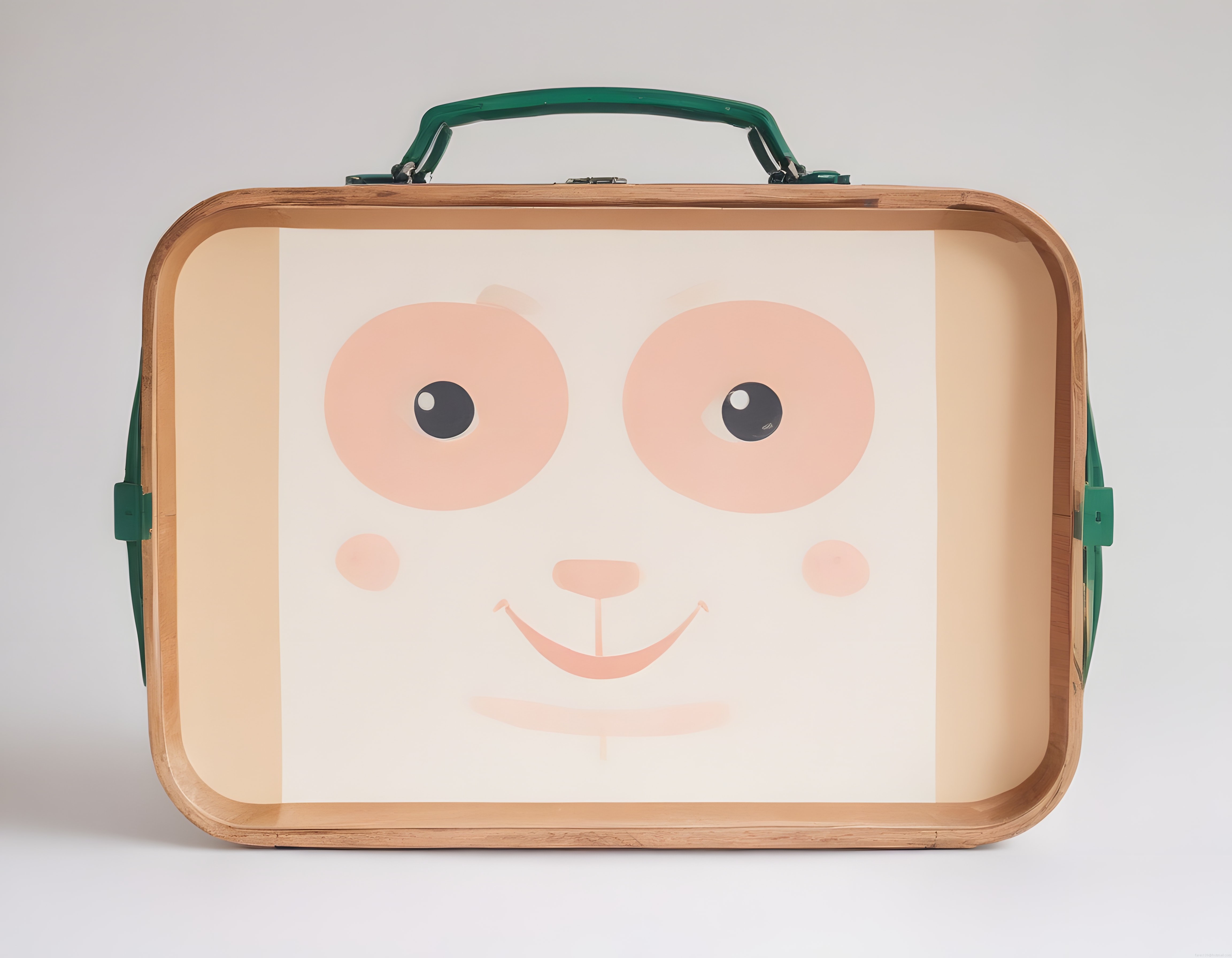 Sevimli Panda Desenli Retro Ahşap Beslenme Çantası Stüdyo Çekimi