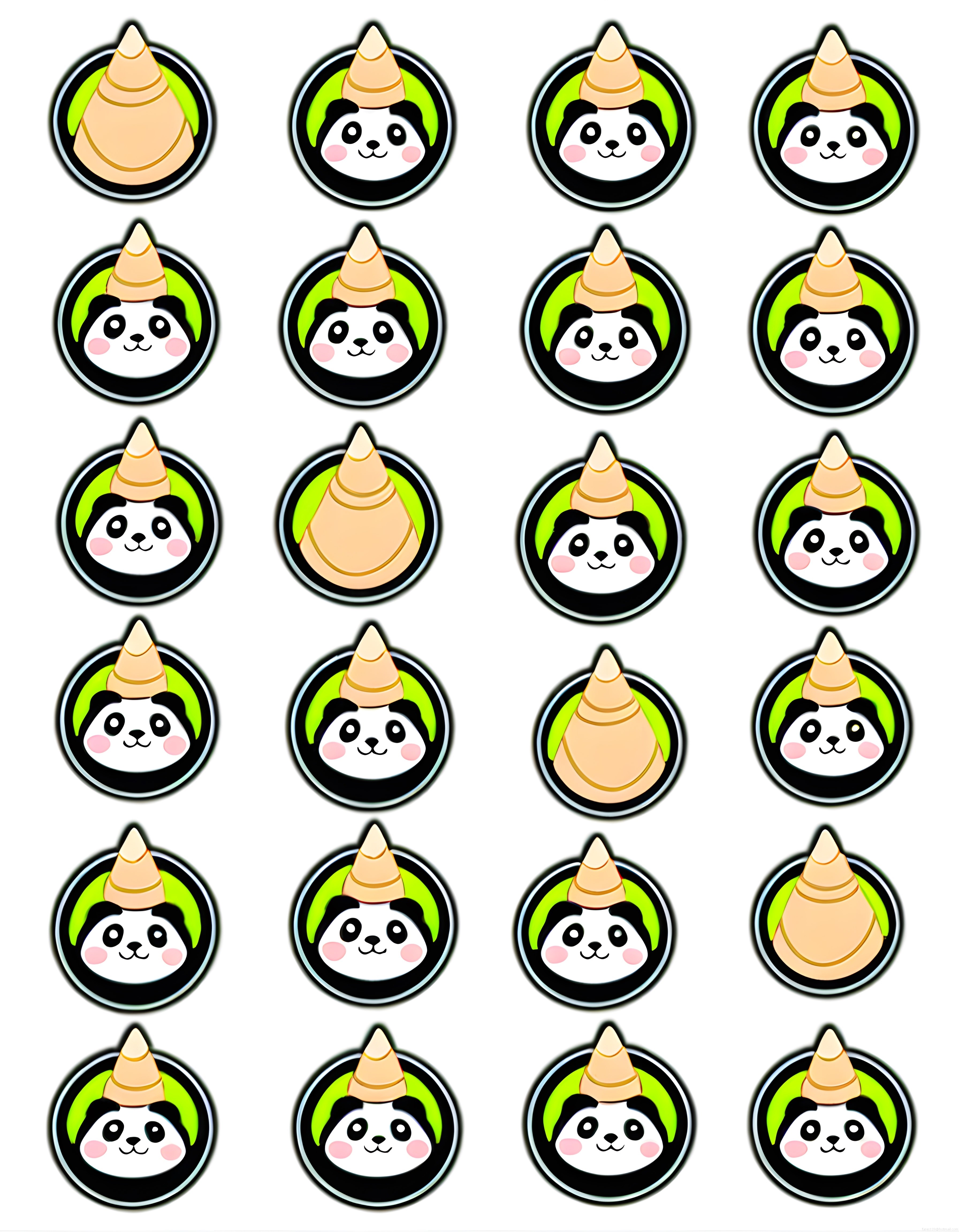sevimli panda ve bambu filizi temalı kart eşleme oyunu ikon seti