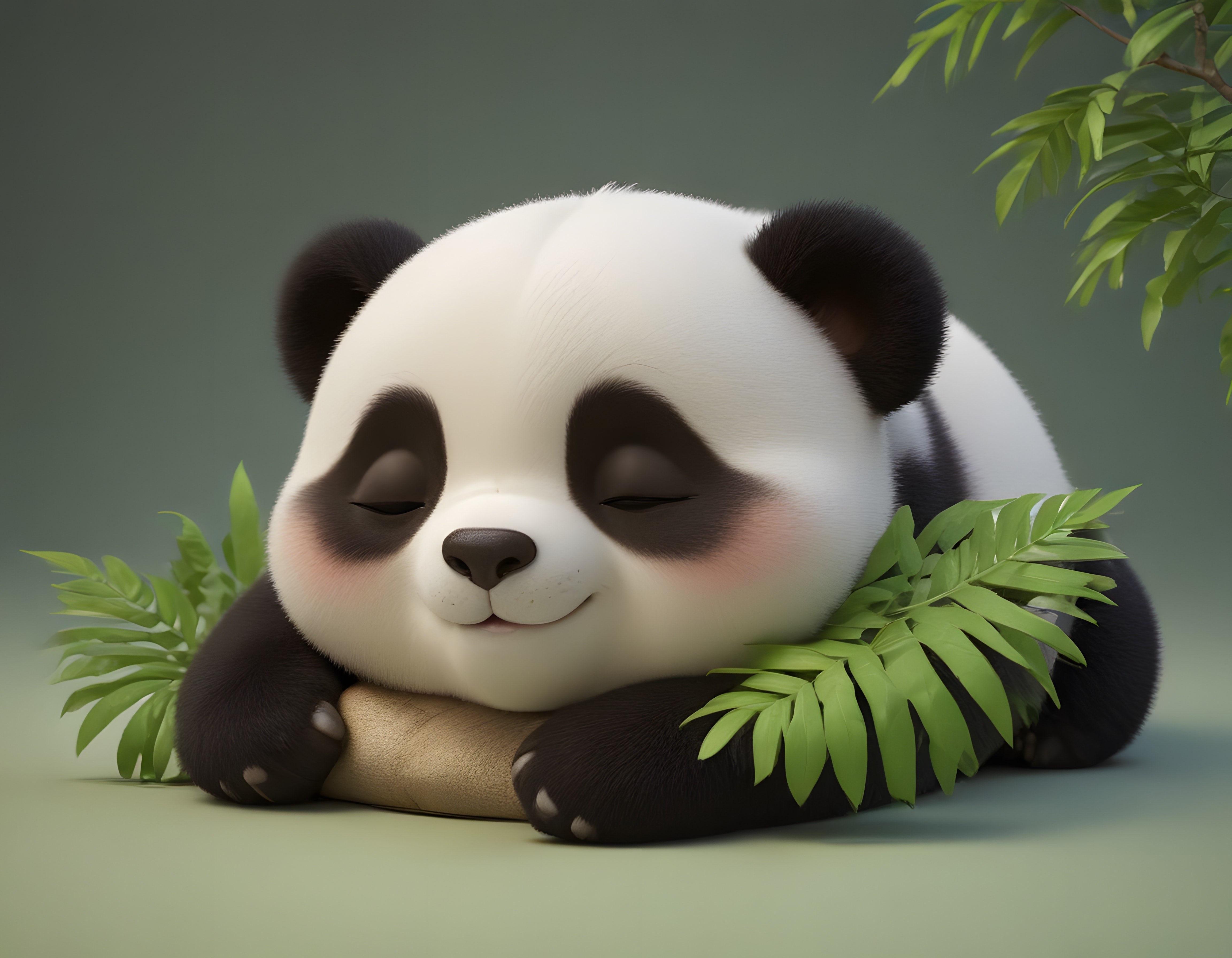 Sevimli Panda Yavrusu Yastıkta Gülümseyerek Dinlenirken 3D Animasyon