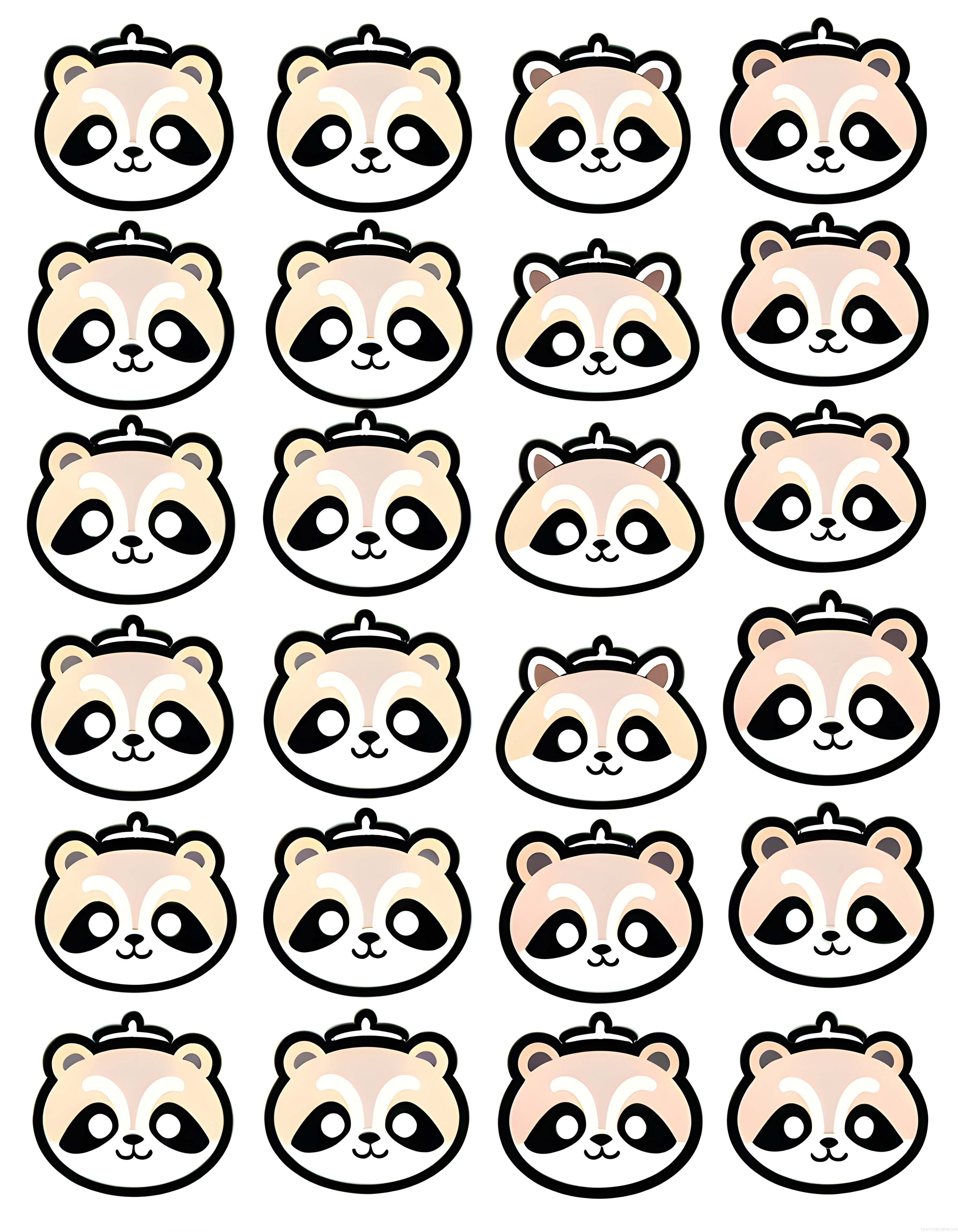 sevimli panda yüzleri çizgi film çocuk sticker karakter seti