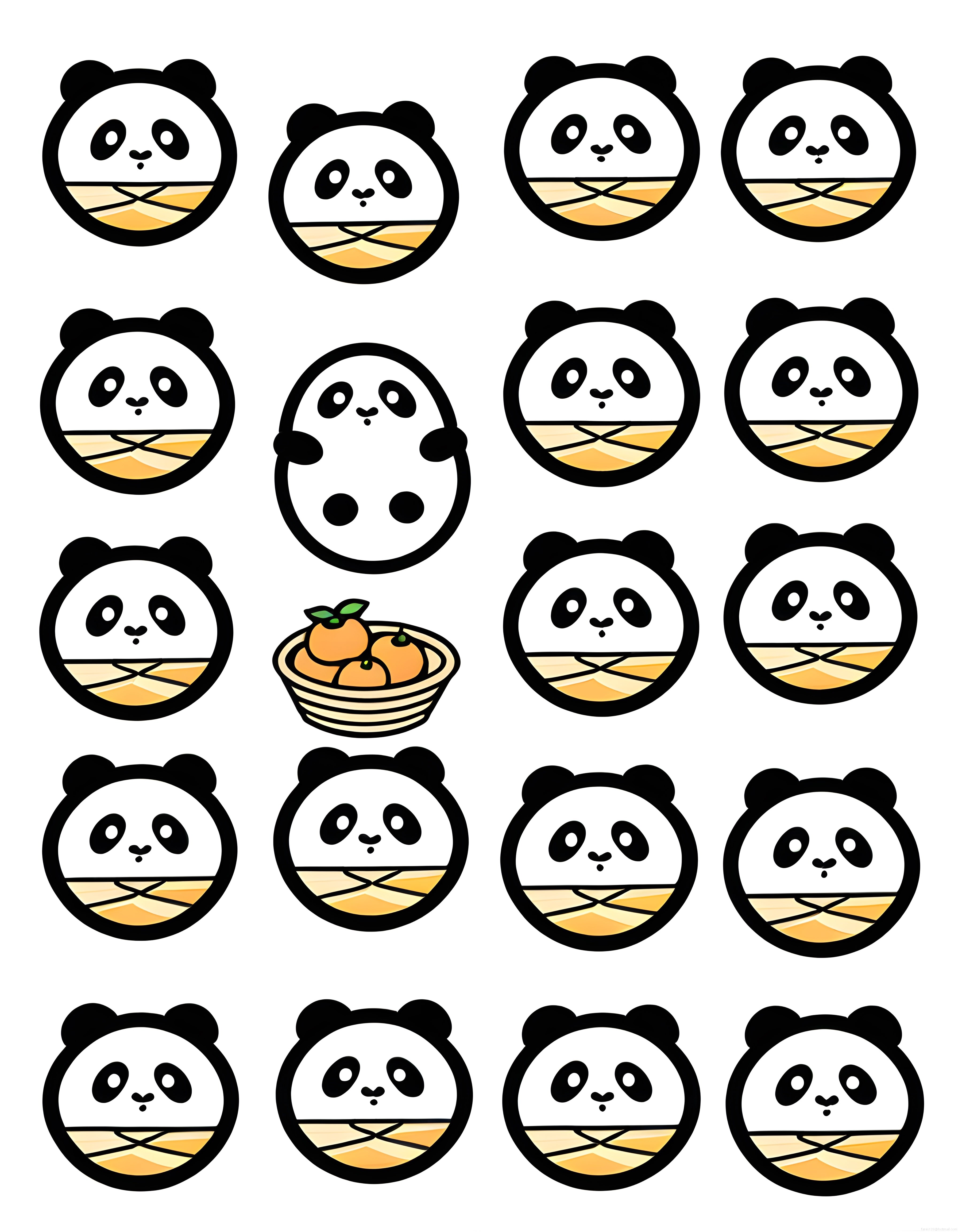 Sevimli Panda Yüzleri ve Kawaii Çizgi Film Karakterleri Dijital Sticker Seti