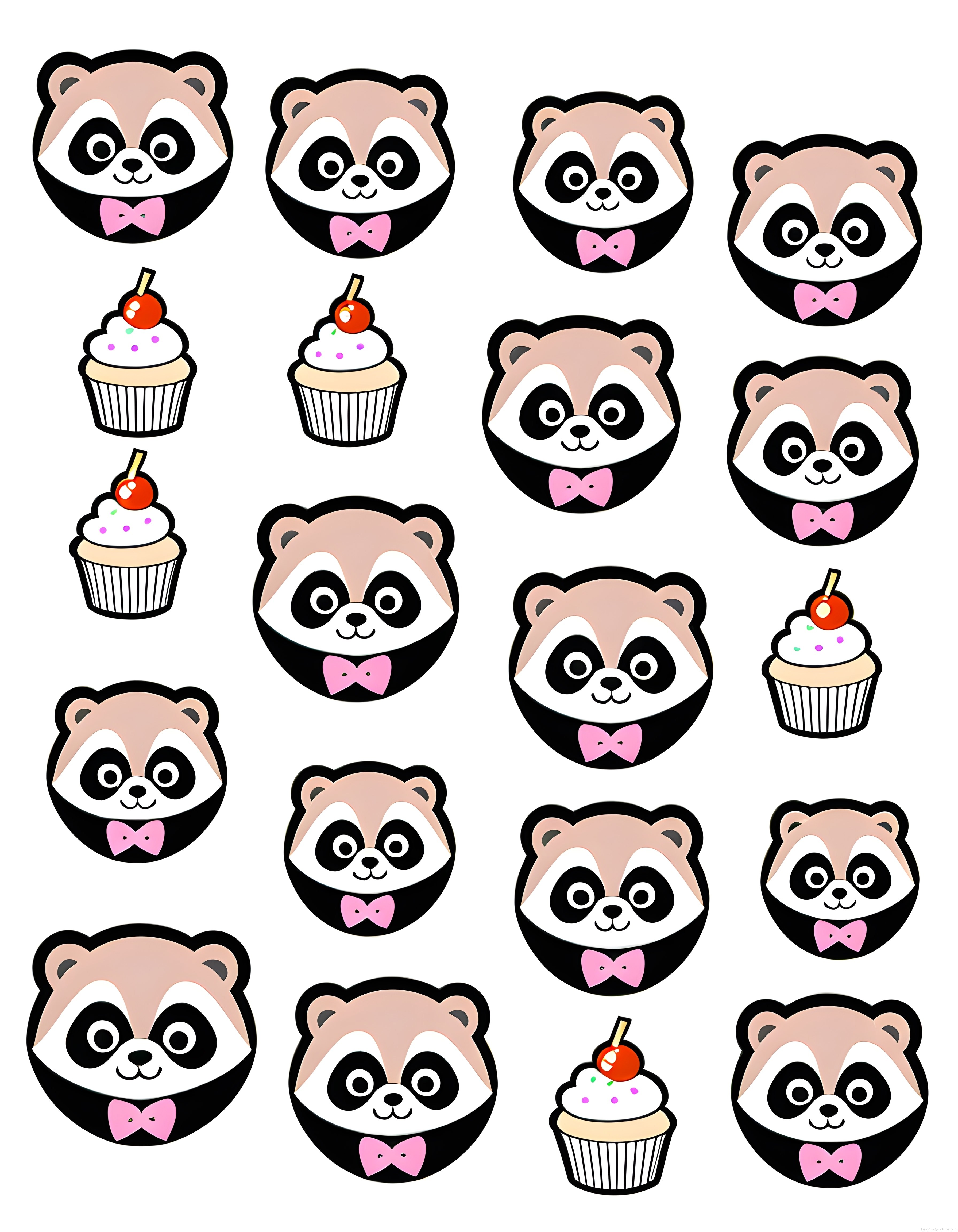 Sevimli panda yüzleri ve kirazlı cupcakelerden oluşan neşeli çizim seti