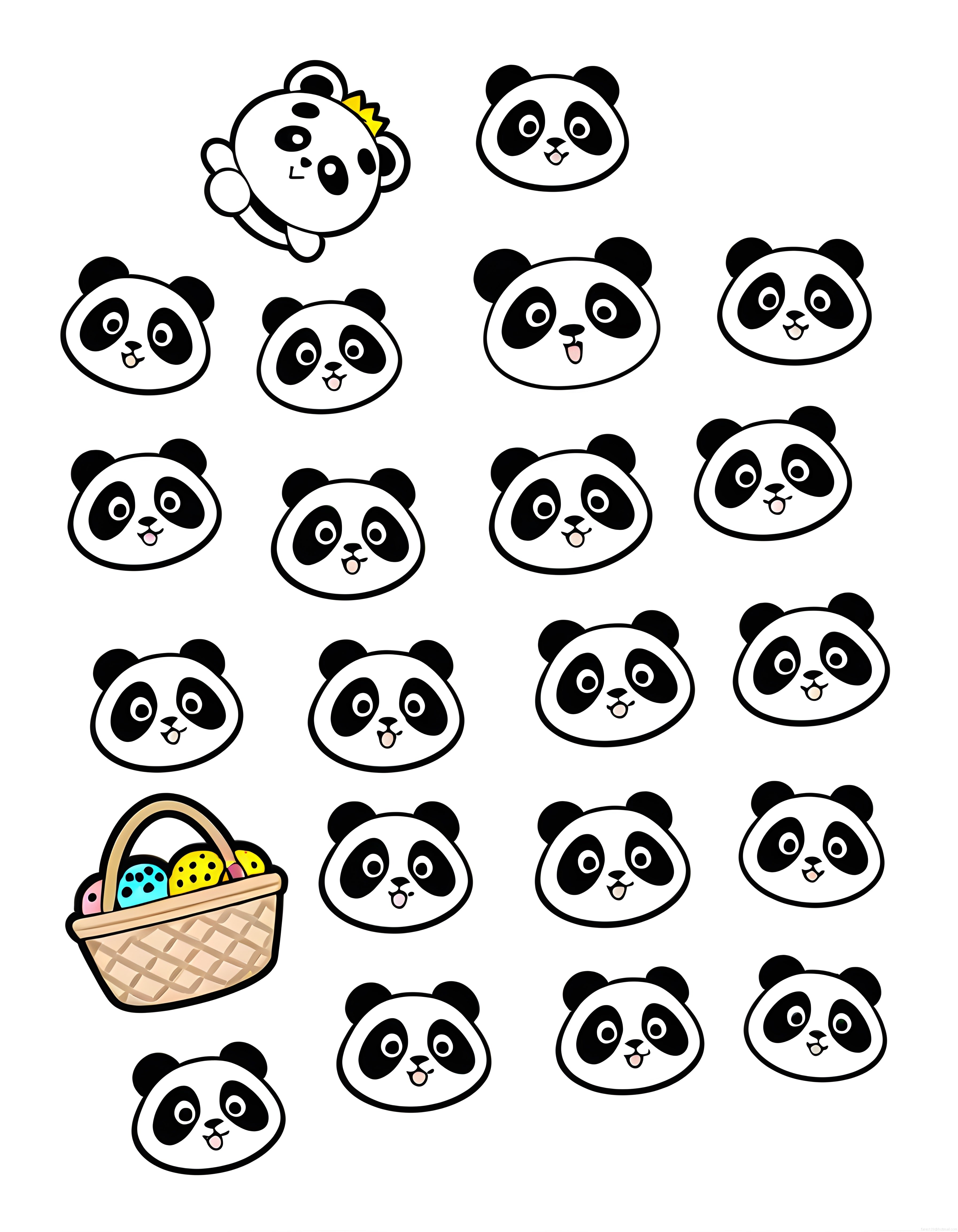 Sevimli Panda Yüzleri ve Renkli Paskalya Sepeti: Kawaii Dijital Çizim Seti