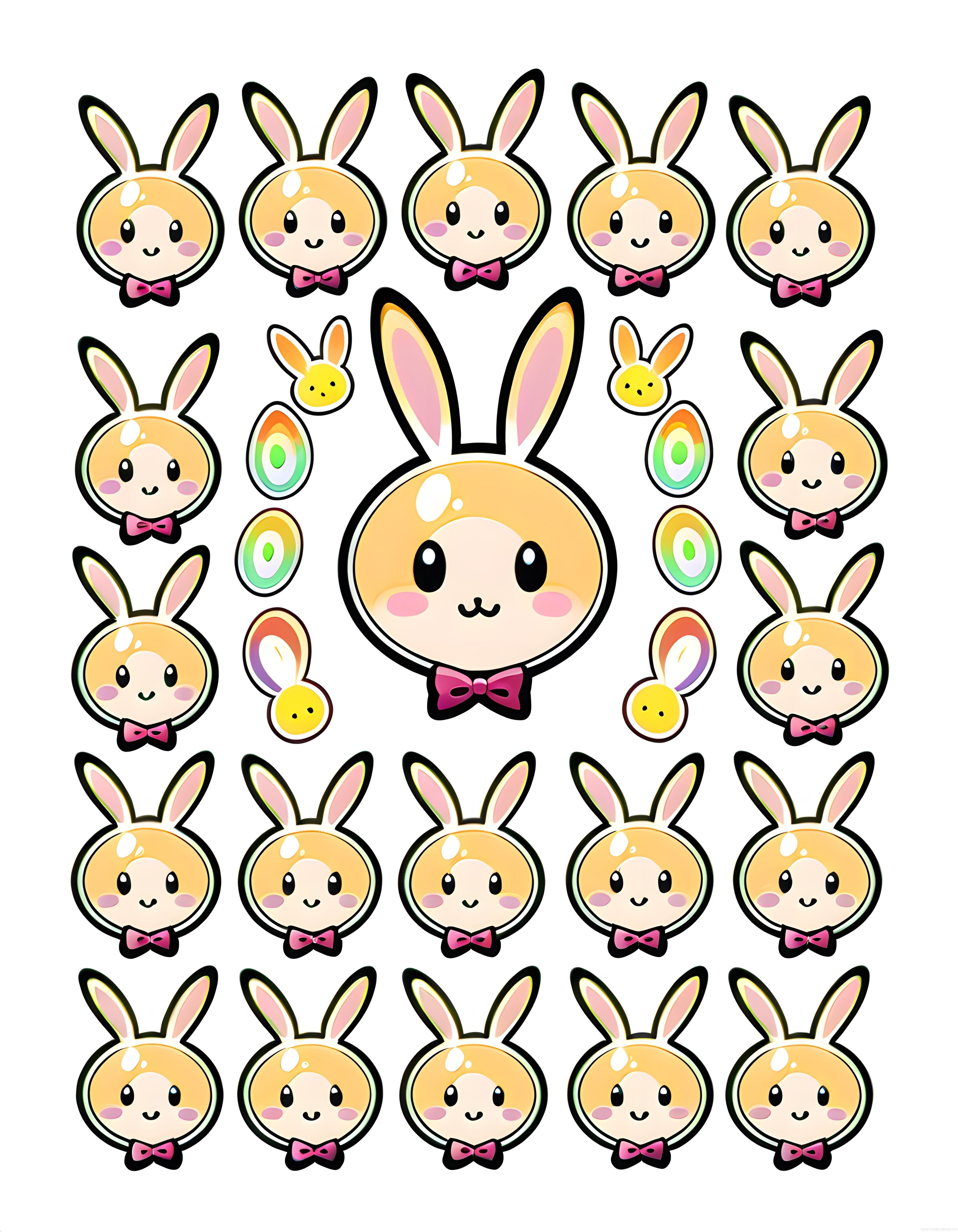 Sevimli Paskalya Tavşanı Çıkartma Seti ve Kawaii Karakter Koleksiyonu
