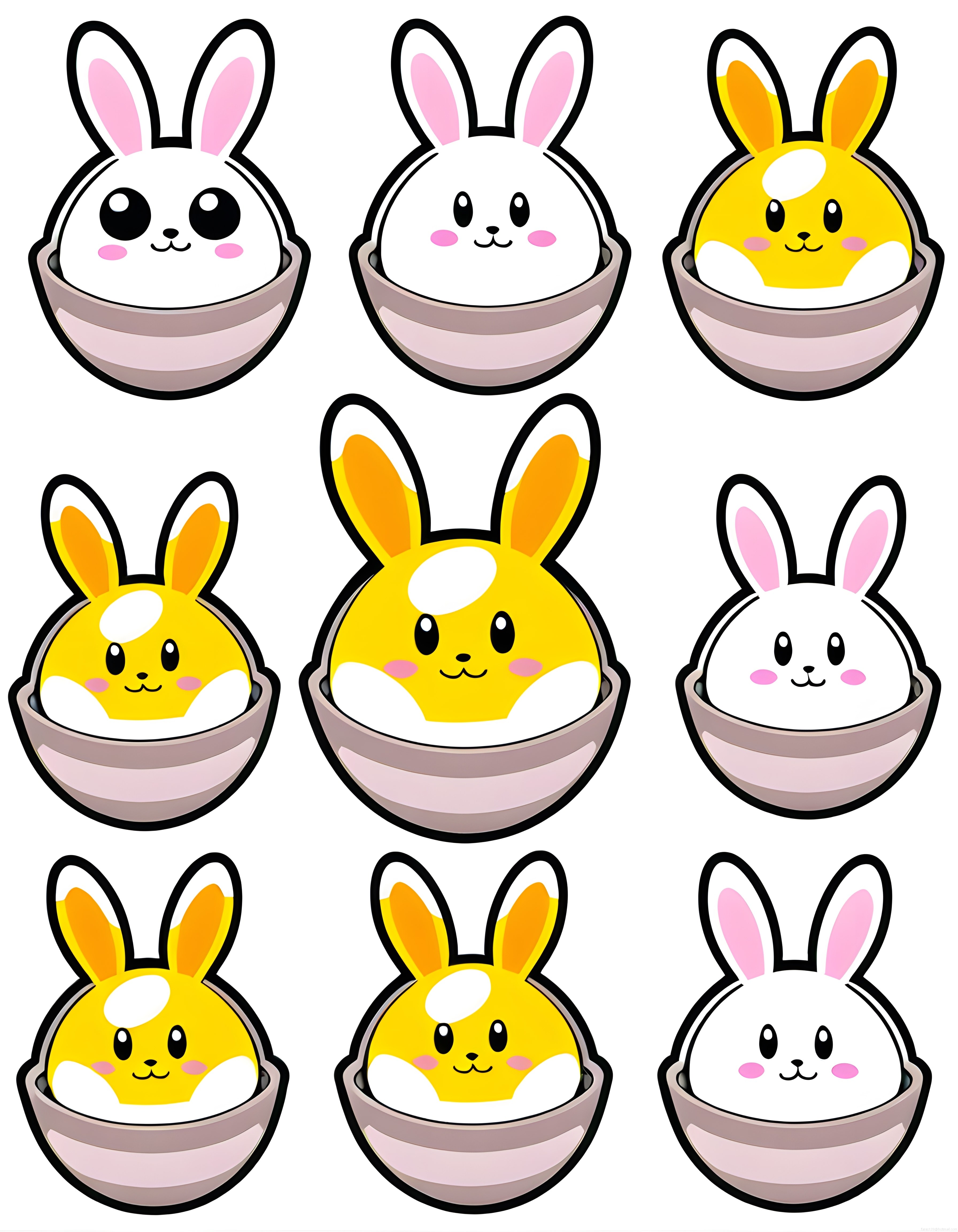 Sevimli paskalya tavşanı kawaii yumurta kabı karikatür vektör çizim seti