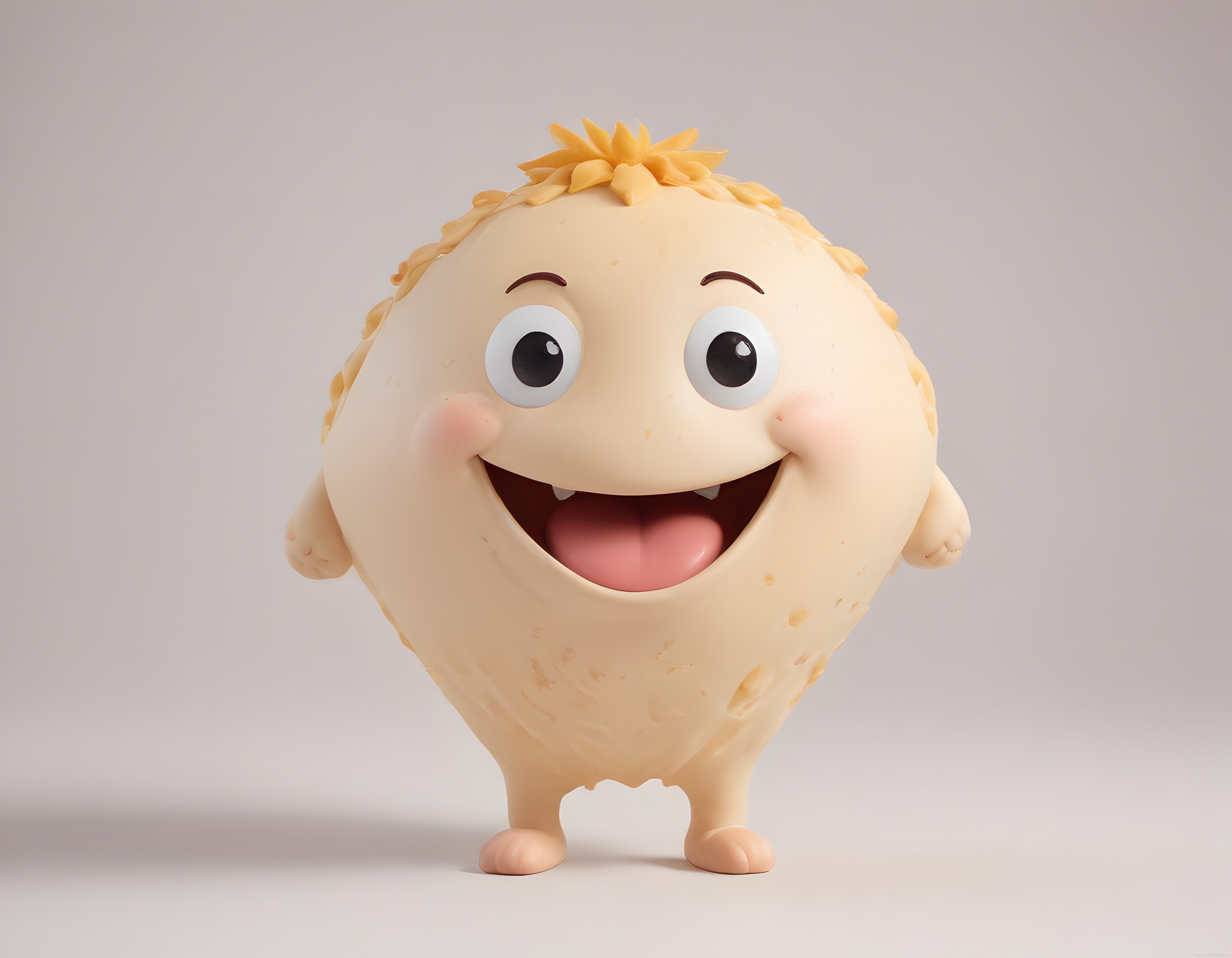 Sevimli Patates Karakter 3D Render: Mutlu ve Eğlenceli Gıda Maskot Tasarımı