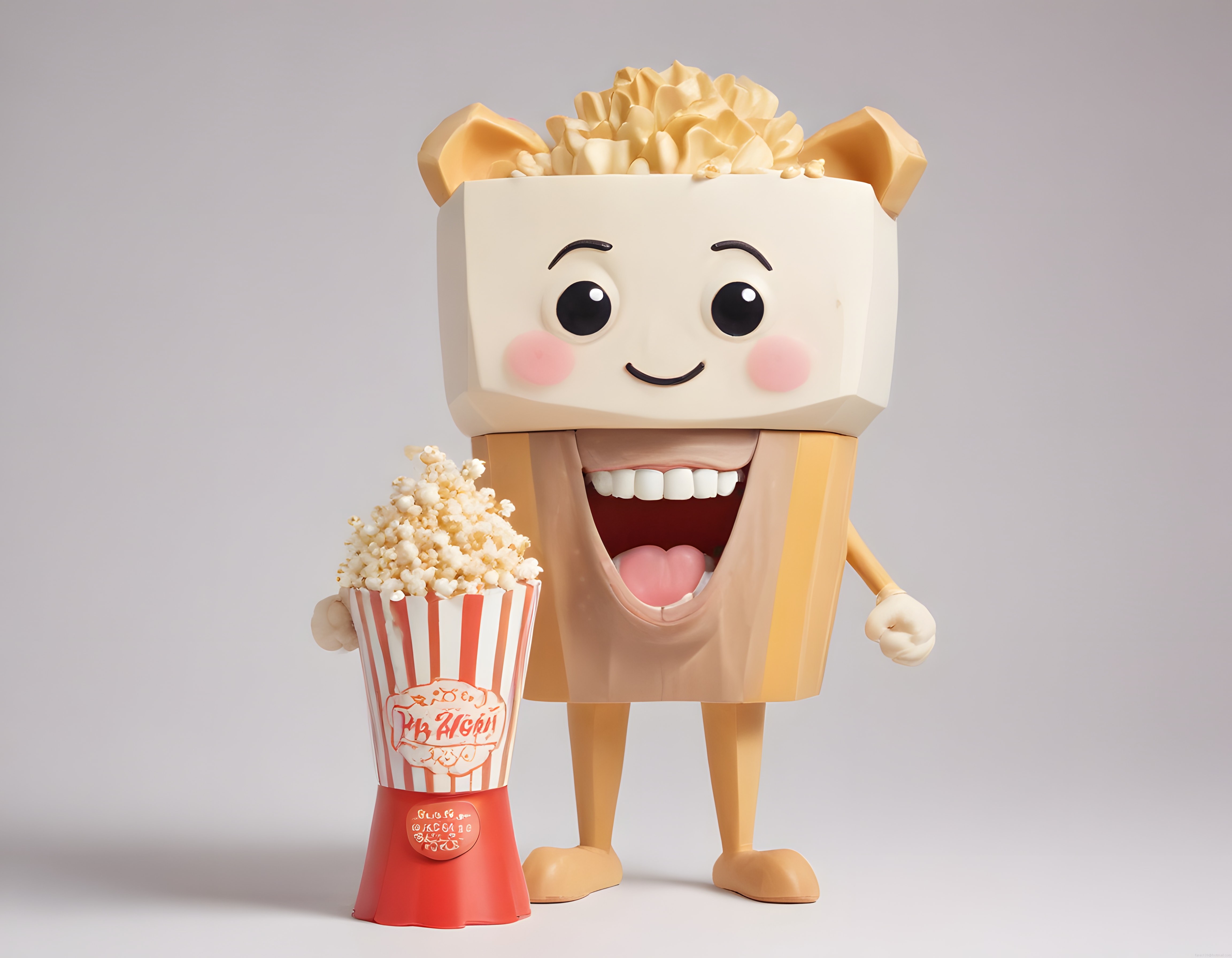 Sevimli Patlamış Mısır Kutusu Maskotu ve 3D Sinema Karakteri