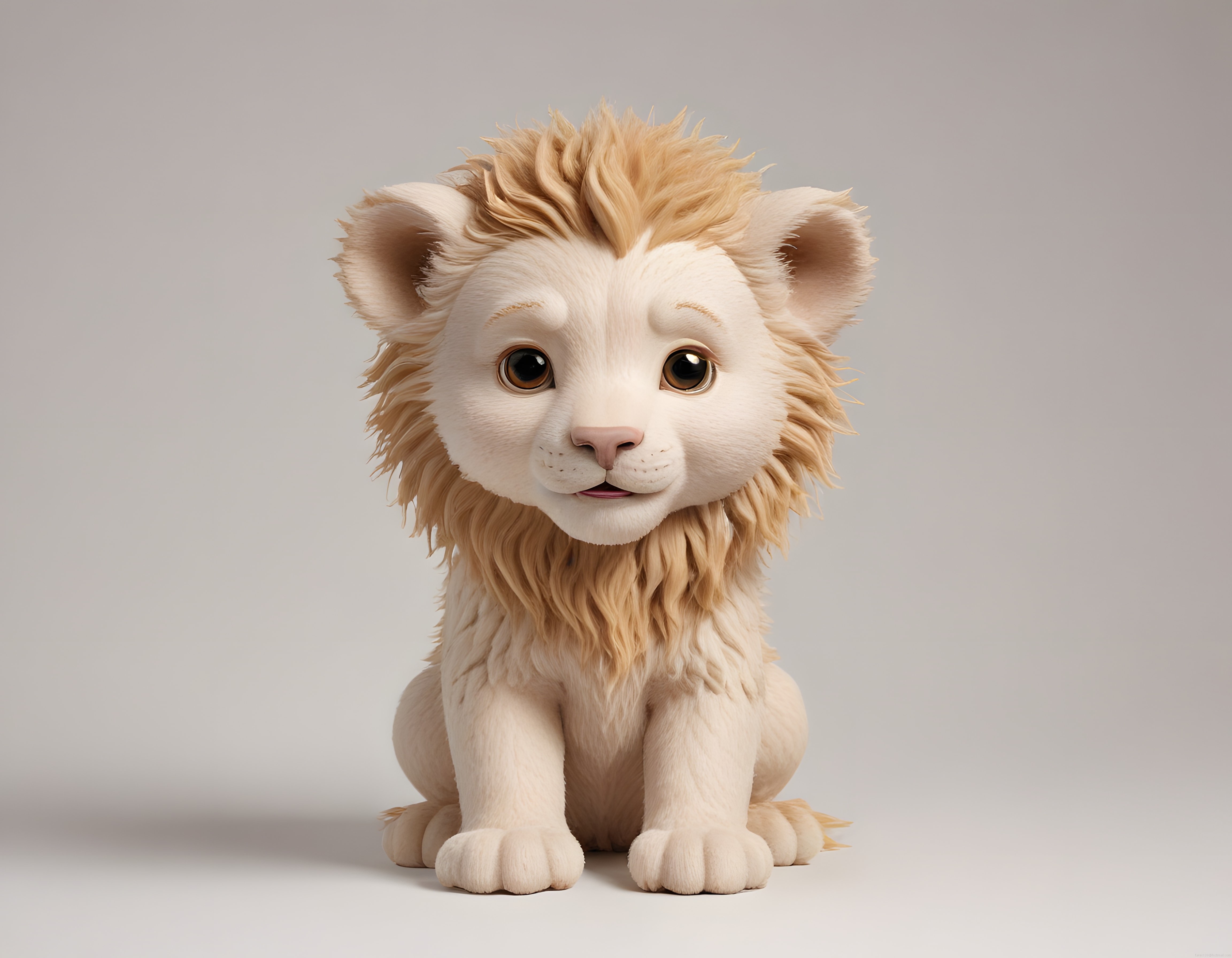 Sevimli peluş aslan yavrusu oyuncağı bebek odası dekorasyonu için 3D render