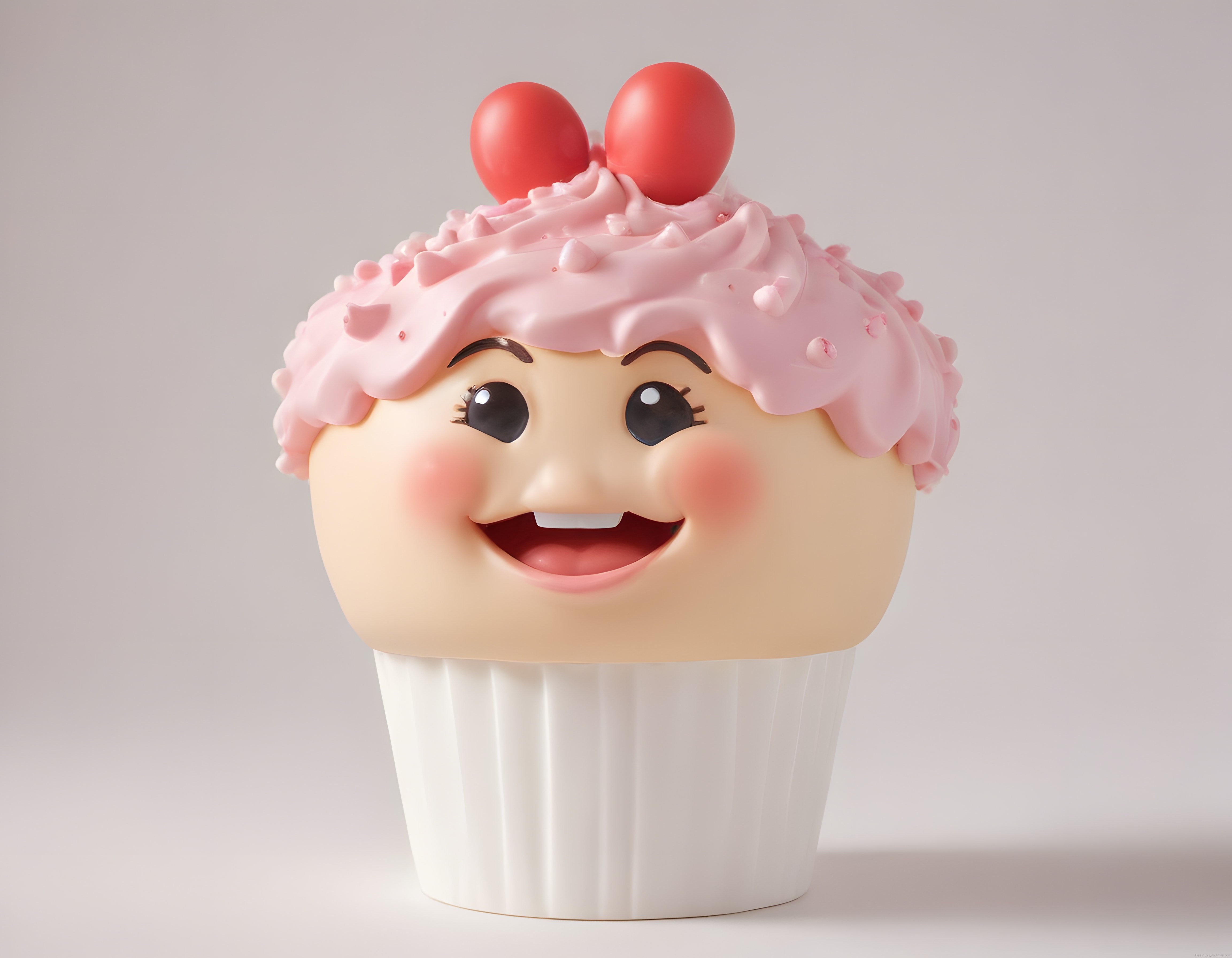 Sevimli Pembe Cupcake Karakteri: Pastel Tonlarda 3D Animasyon Figür Tasarımı
