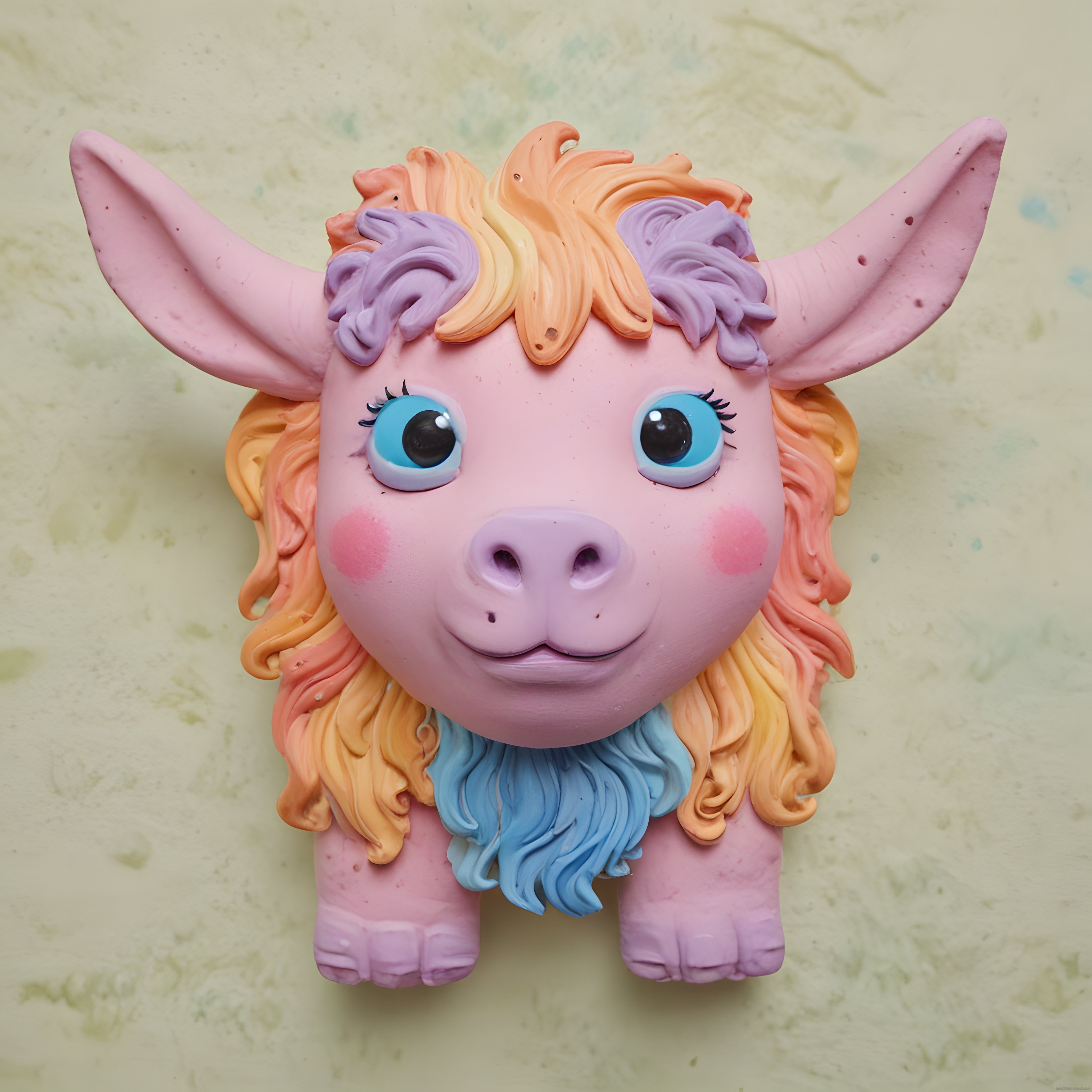 Sevimli Pembe Unicorn Figürü, Renkli Saçlı El Yapımı Hamur Heykeli