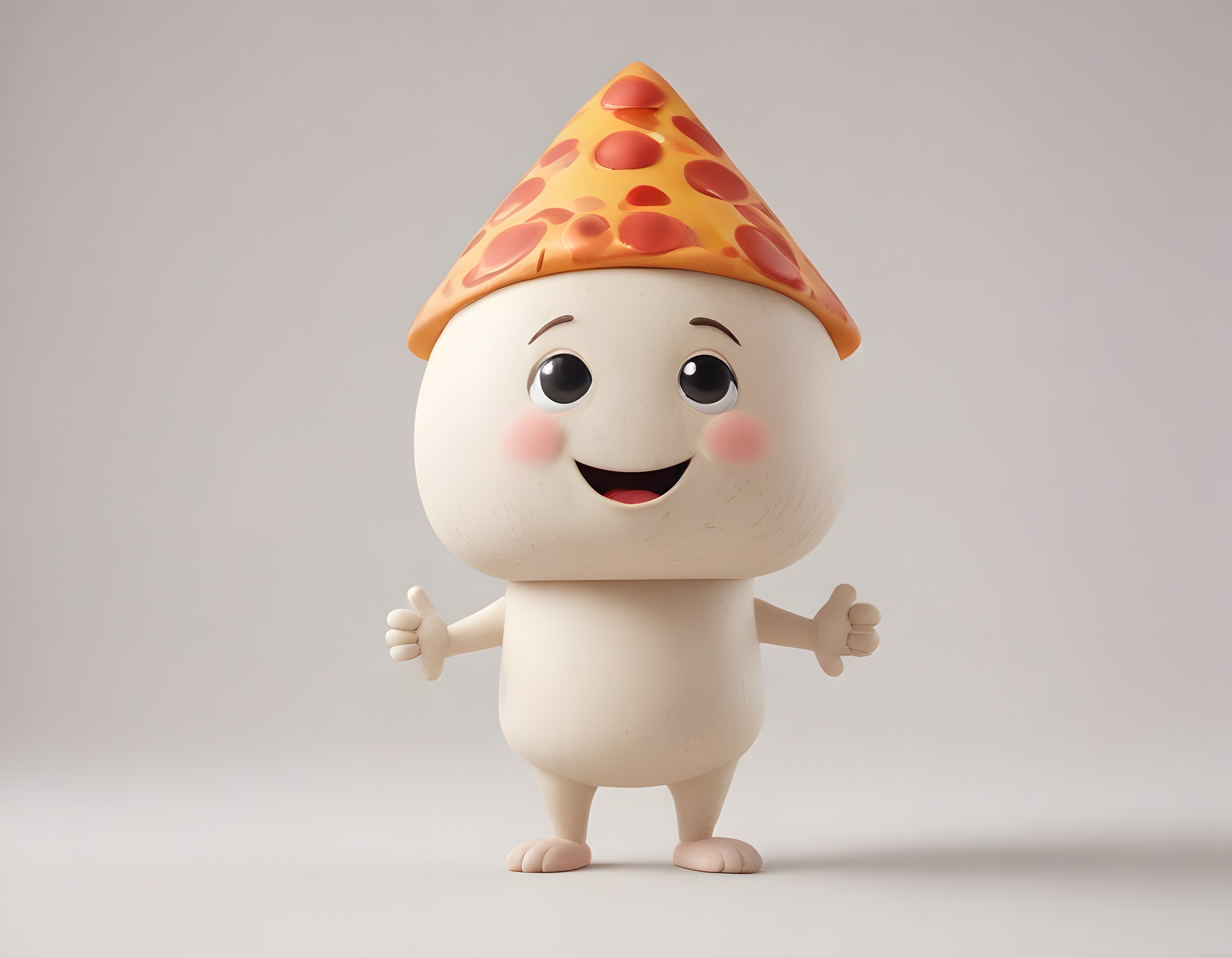 sevimli pizza başlıklı bebeksi 3d karakter beyaz arka fonda poz veriyor