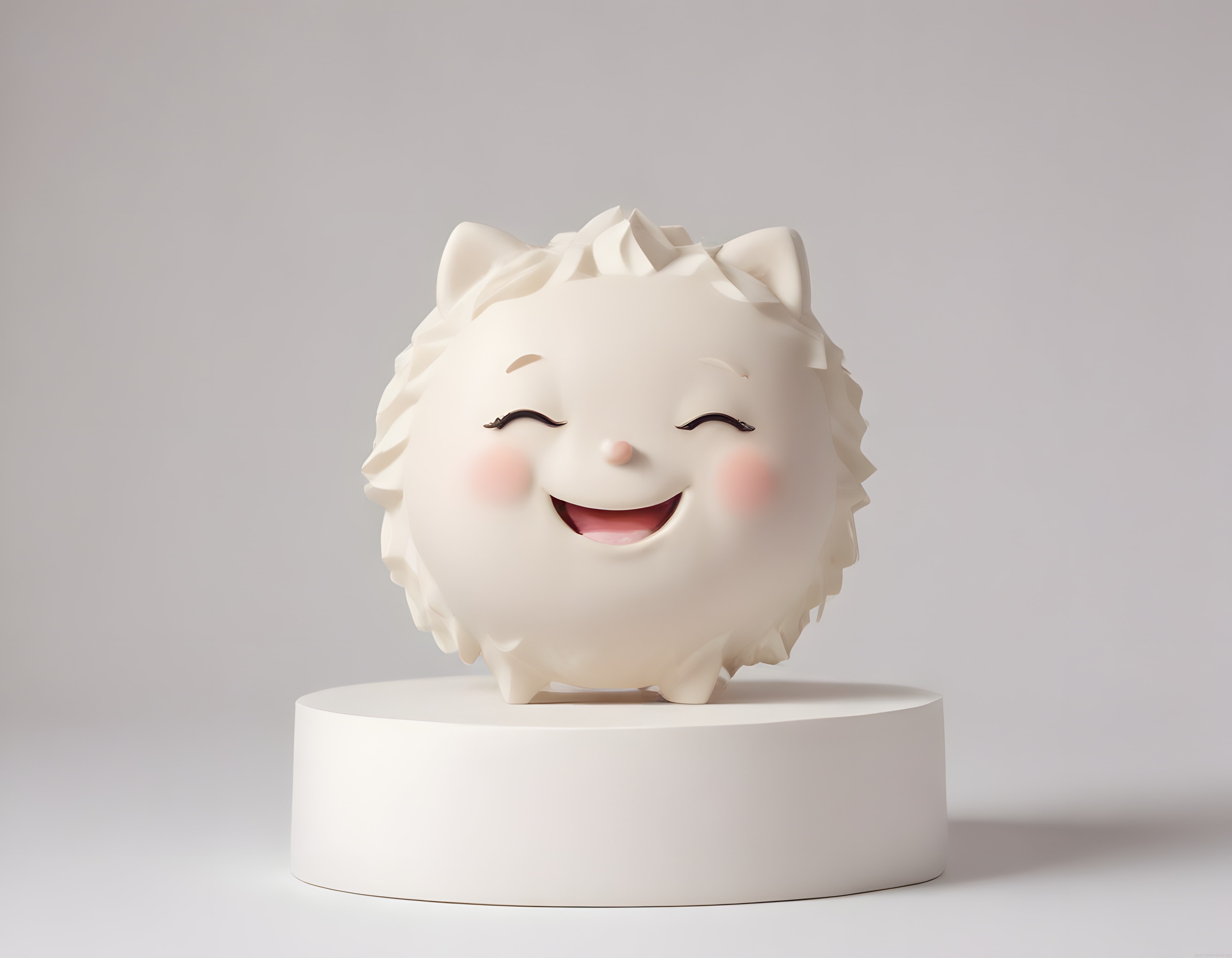 Sevimli Pofuduk Beyaz 3D Karakter Tasarımı ve Minimal Dijital Sanat