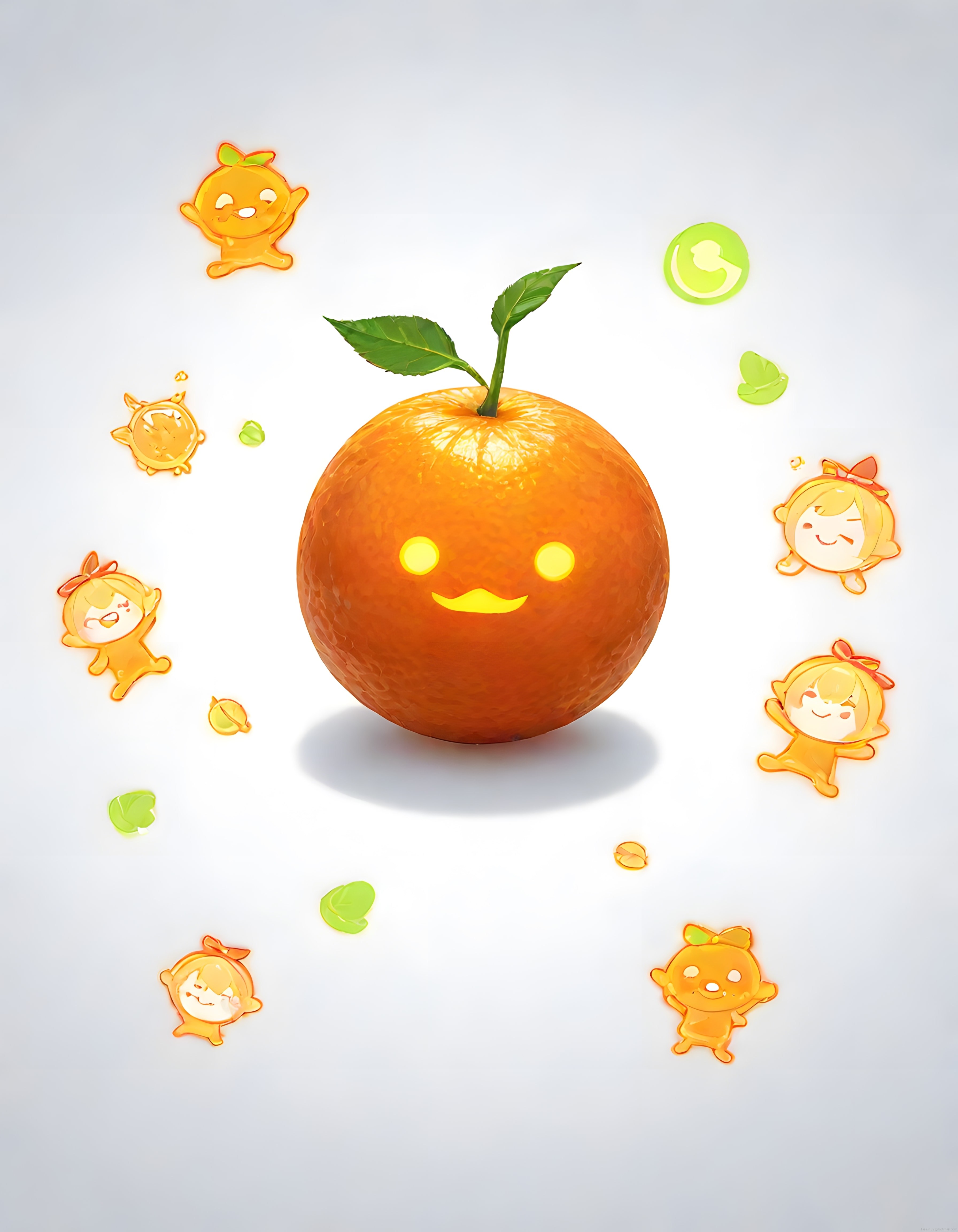Sevimli portakal ve neşeli küçük arkadaşlarının kawaii animasyon dünyası