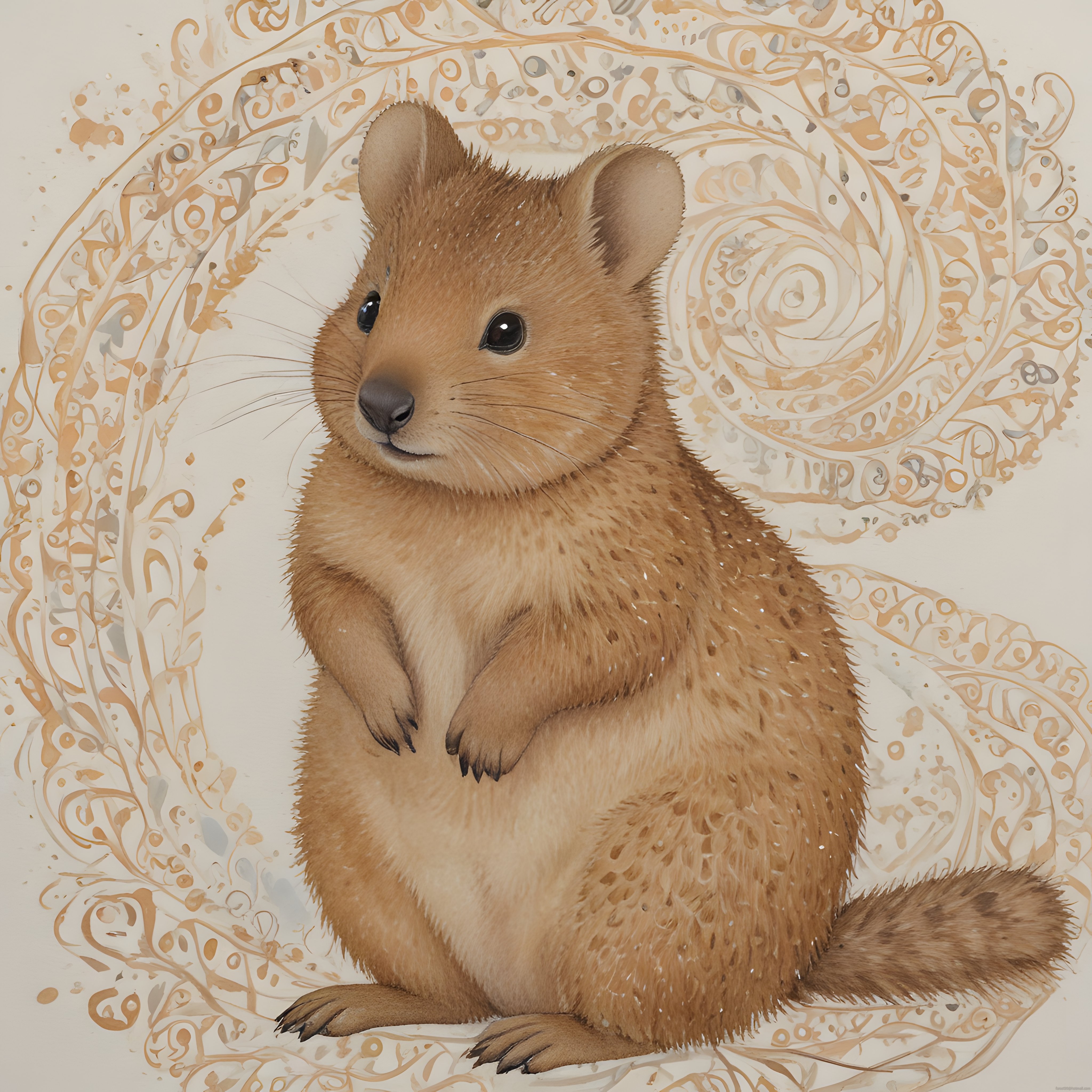 Sevimli quokka dijital sanat tablosu: sıcak tonlarda sevimli hayvan portresi